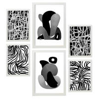 POSTER Set Mit 6 Kaput Handwerk In Liebhaber Abstrakt Ästhetische Dekorative Gemälde Für Ihr Wohnzimmer, Schlafzimmer, Zuhause A3 & A4 Weißer Rahmen - Weiß, Papier (29/3cm) - Nacnic