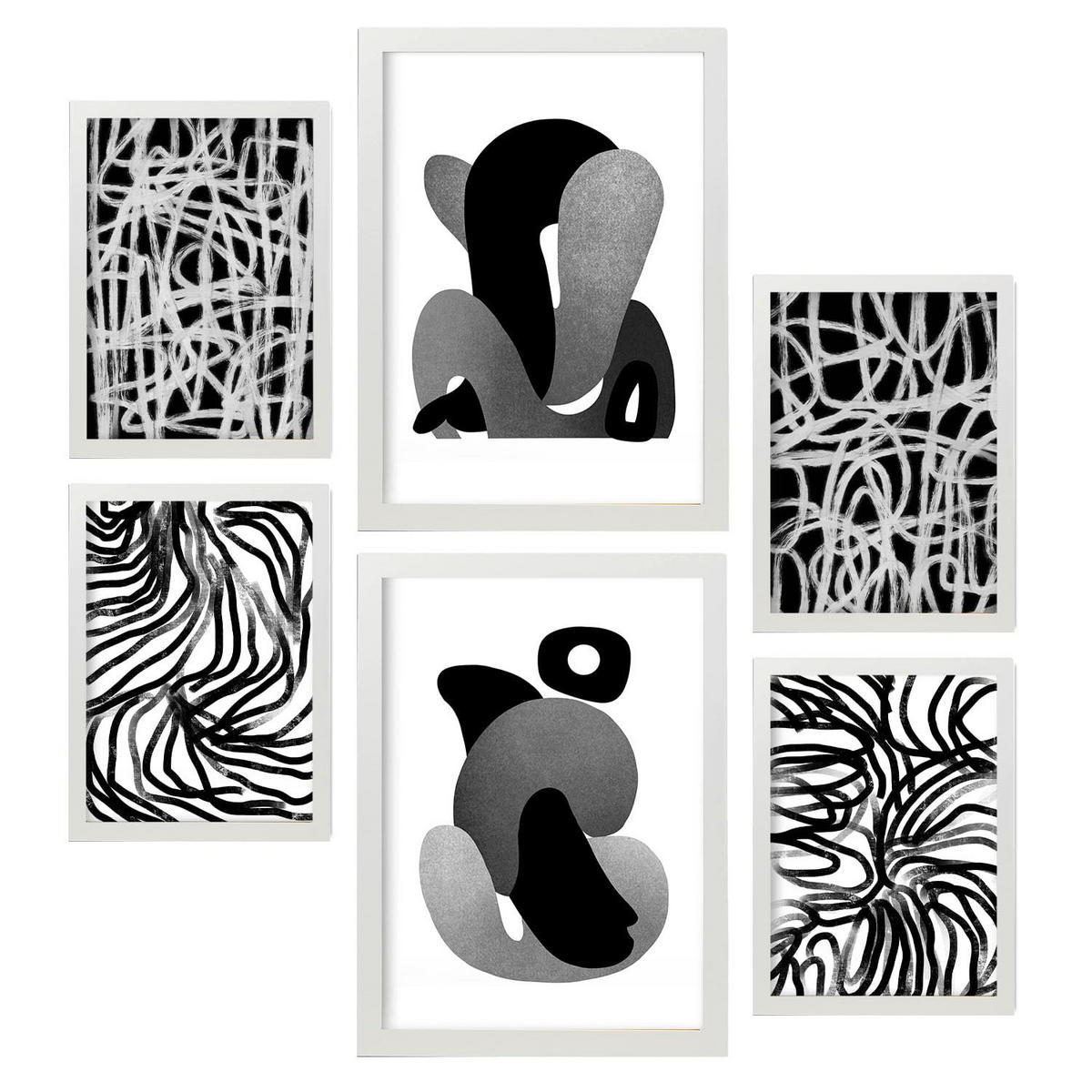 POSTER Set Mit 6 Kaput Handwerk In Liebhaber Abstrakt Ästhetische Dekorative Gemälde Für Ihr Wohnzimmer, Schlafzimmer, Zuhause A3 & A4 Weißer Rahmen - Weiß, Papier (29/3cm) - Nacnic