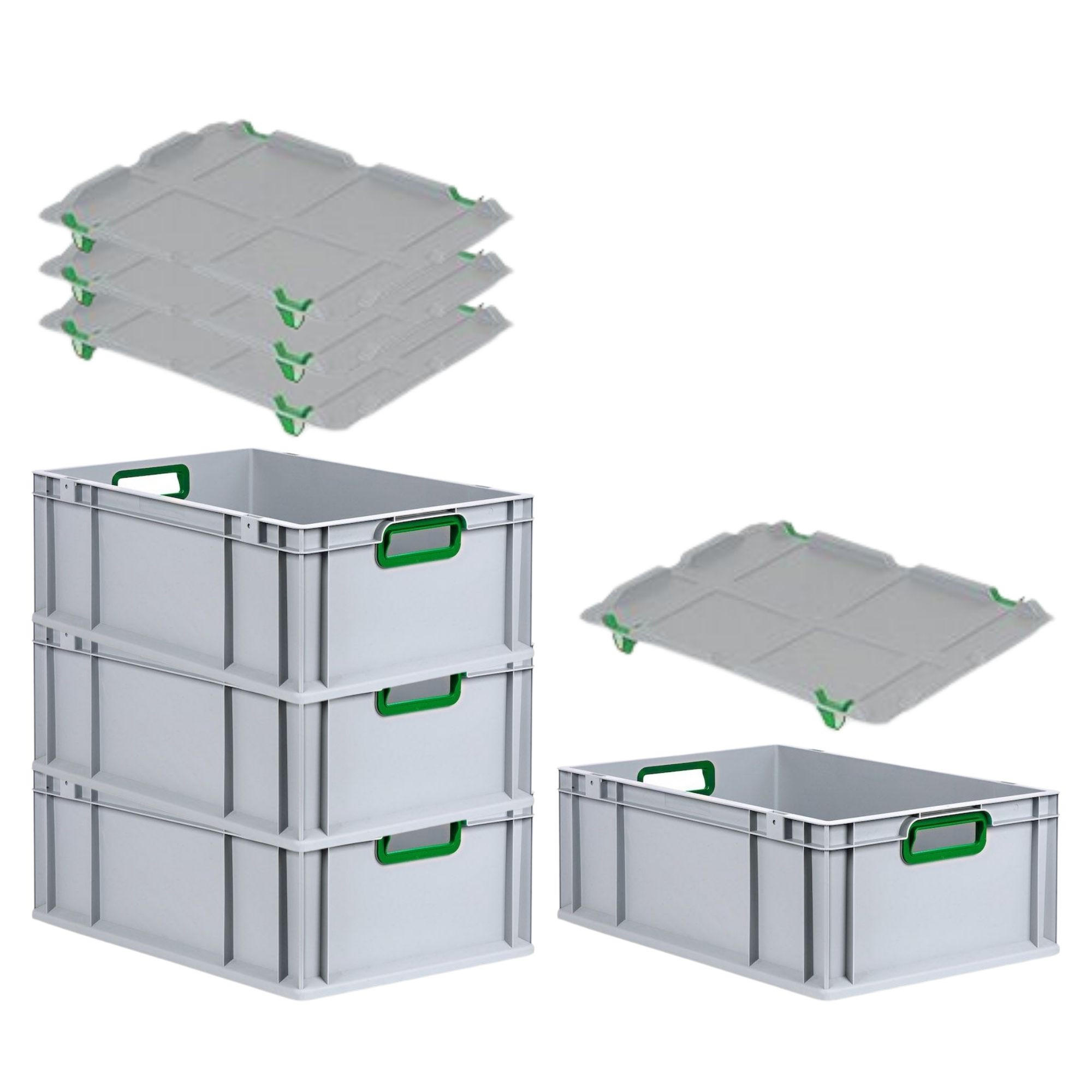 EUROBOX 4x Nextgen Color Mit Auflagedeckel 22x40x60cm Griffe Grün Offen - Grün, Kunststoff (40/22/60cm) - PROREGAL