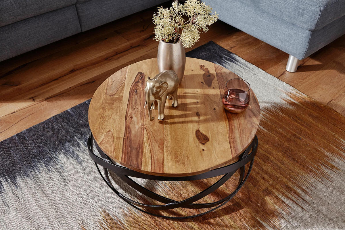 COUCHTISCH Industrial, Braun, Massives Holz und Metall, Modernes Design - Schwarz/Braun, Holz/Metall (60/60/30cm) - KADIMA DESIGN