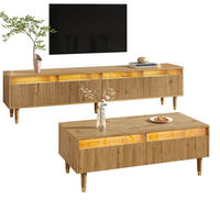 OBÝVACÍ sestava s TV stolkem 178/35/45 cm a konferenčním stolkem 110/50/40 cm s LED a úložným prostorem, Dekor dřeva - přírodní, kompozitní dřevo (178/45/35cm) - Redom