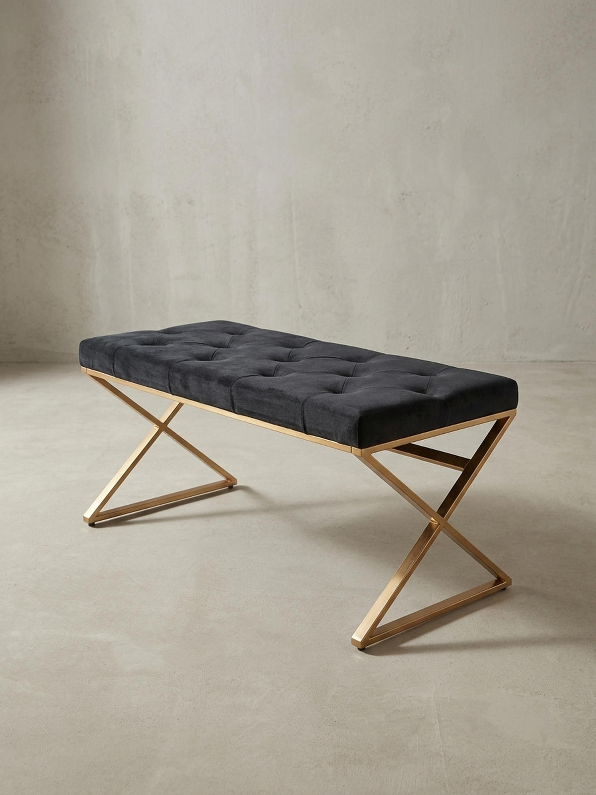 SITZBANK – Samt, Schwarz, Chesterfield-Stil, Metallgestell Gold - Goldfarben/Schwarz, Textil/Metall (90/46/44cm) - KADIMA DESIGN