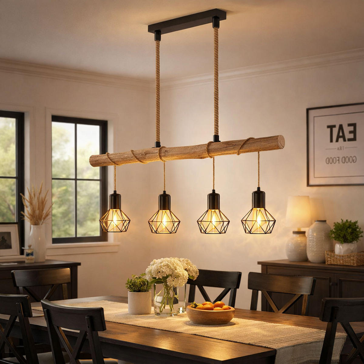 HÄNGELEUCHTE Metall Braun Holzoptik - Braun, Holz (100/15/120cm) - Globo Lighting