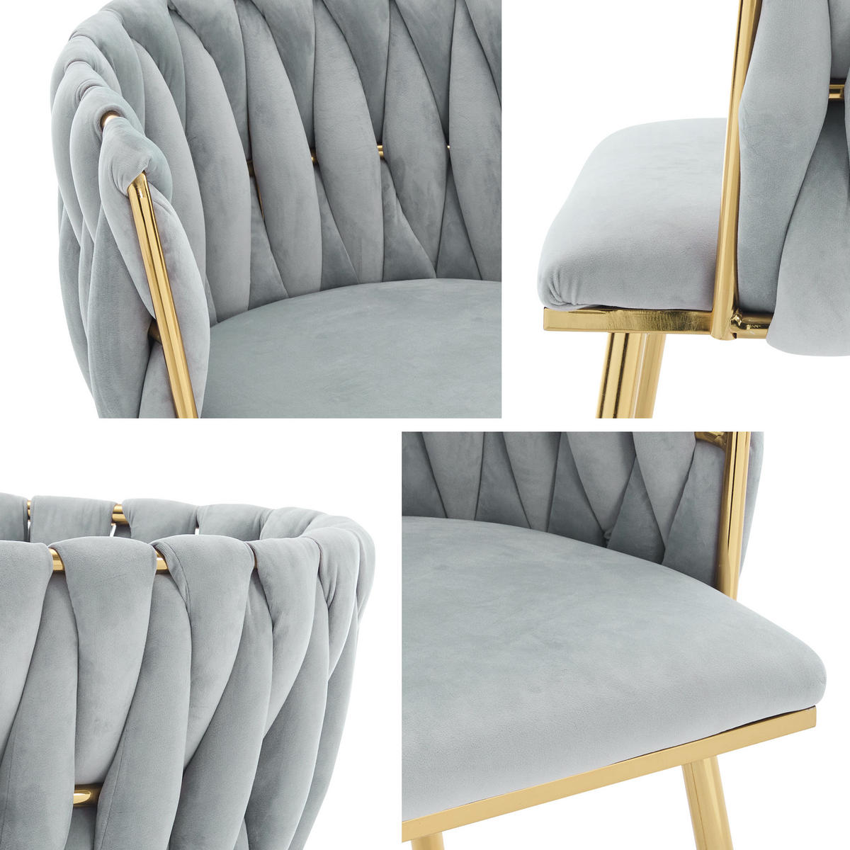 STUHL 2er-Set Muz DC-1142 (2 Stück in Samt) - Beige/Goldfarben, Textil/Metall (50/76/52cm) - MIRJAN24