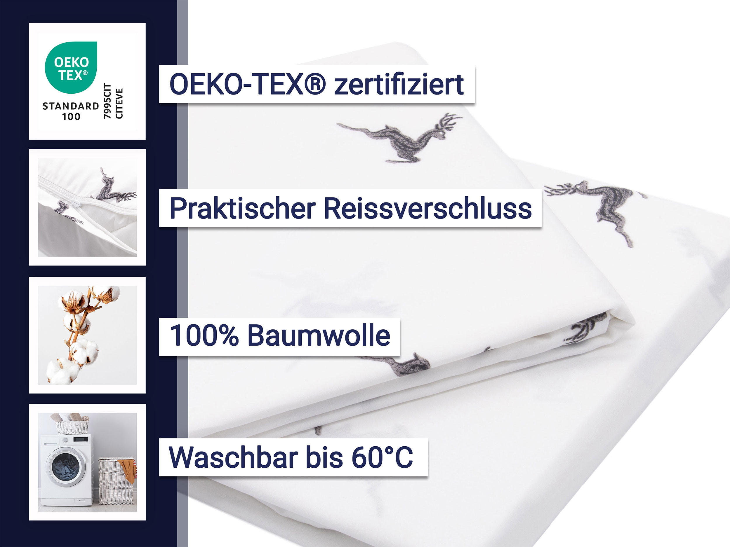 BETTWÄSCHE, 80x80 cm + 135x200 cm, 100% Baumwolle, Weiß - Weiß, Textil (135/200cm) - Zollner