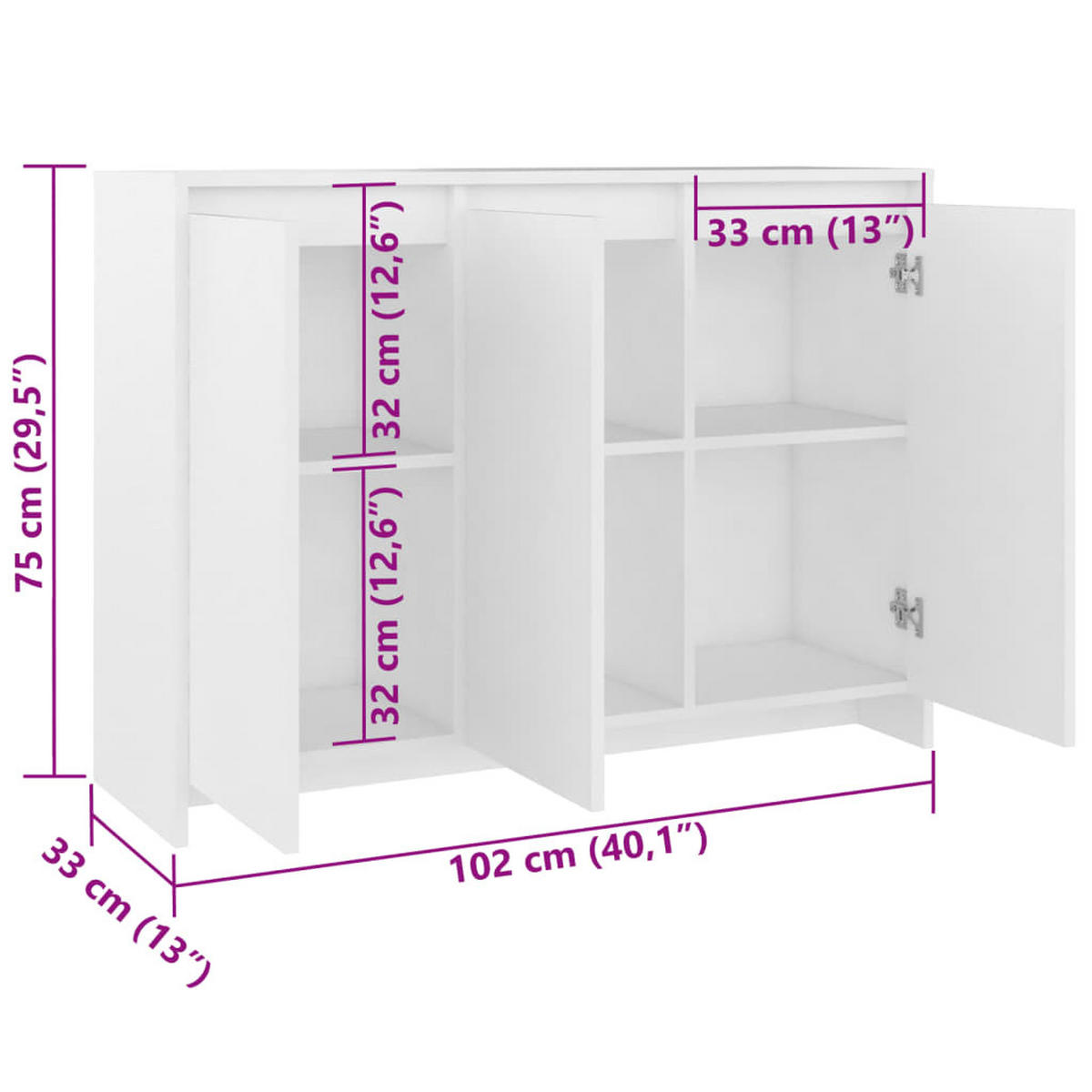 SIDEBOARD Weiss 102/33/75 Cm Holzwerkstoff - Weiß, Holzwerkstoff (33/75/102cm) - vidaXL