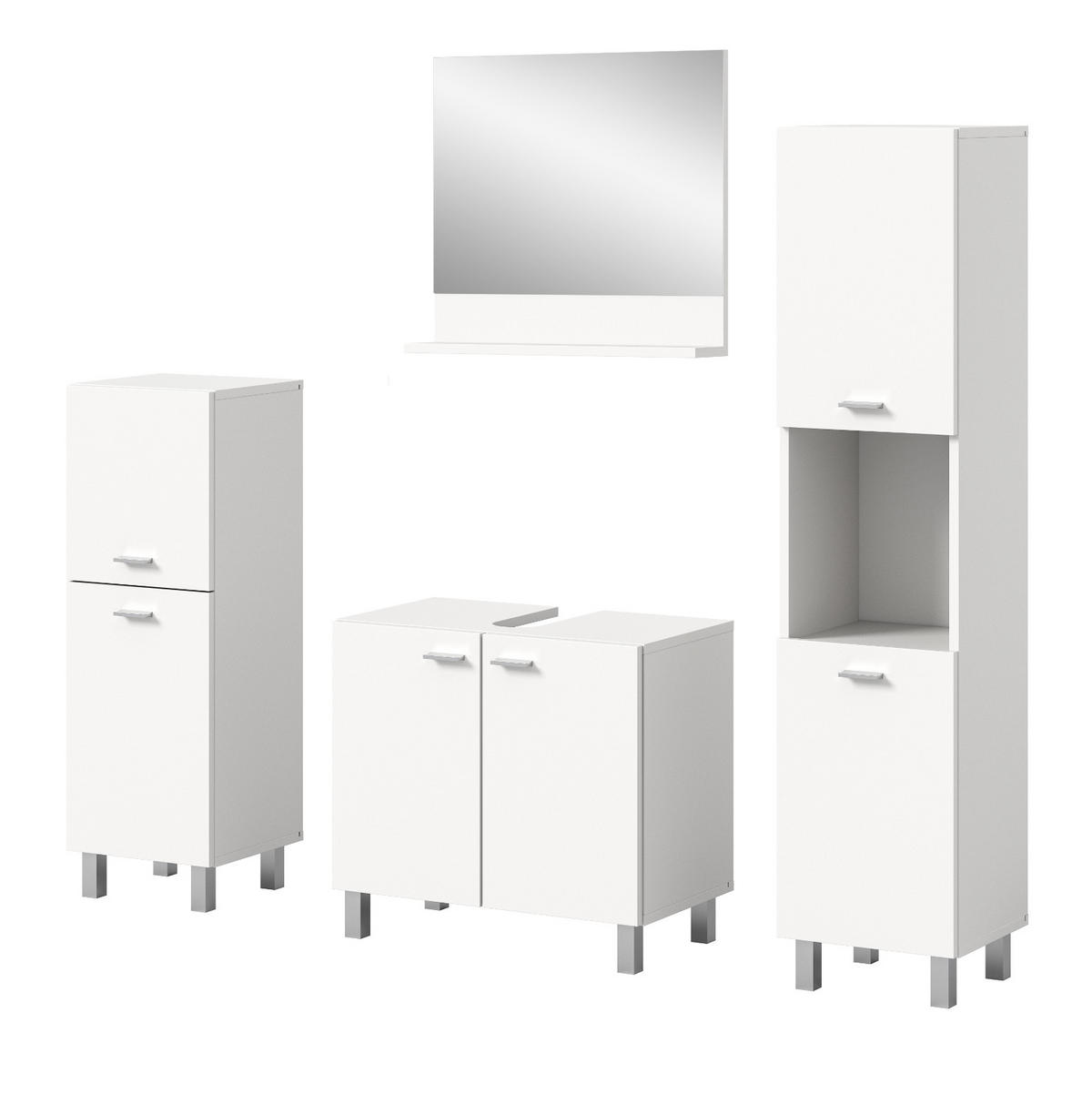 BADMÖBEL-SET weiß 4-teilig 140 cm, Kombination hängend oder stehend - Weiß, Glas/Holzwerkstoff (137/186/33cm) - Inn.Furn