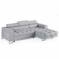 ECKSOFA CLOUD Rechts Hellgrau L-Form Velours-Stoff mit Schlaffunktion und Bettkasten - Chromfarben/Hellgrau, Holz/Metall (175/235cm) - Barchello