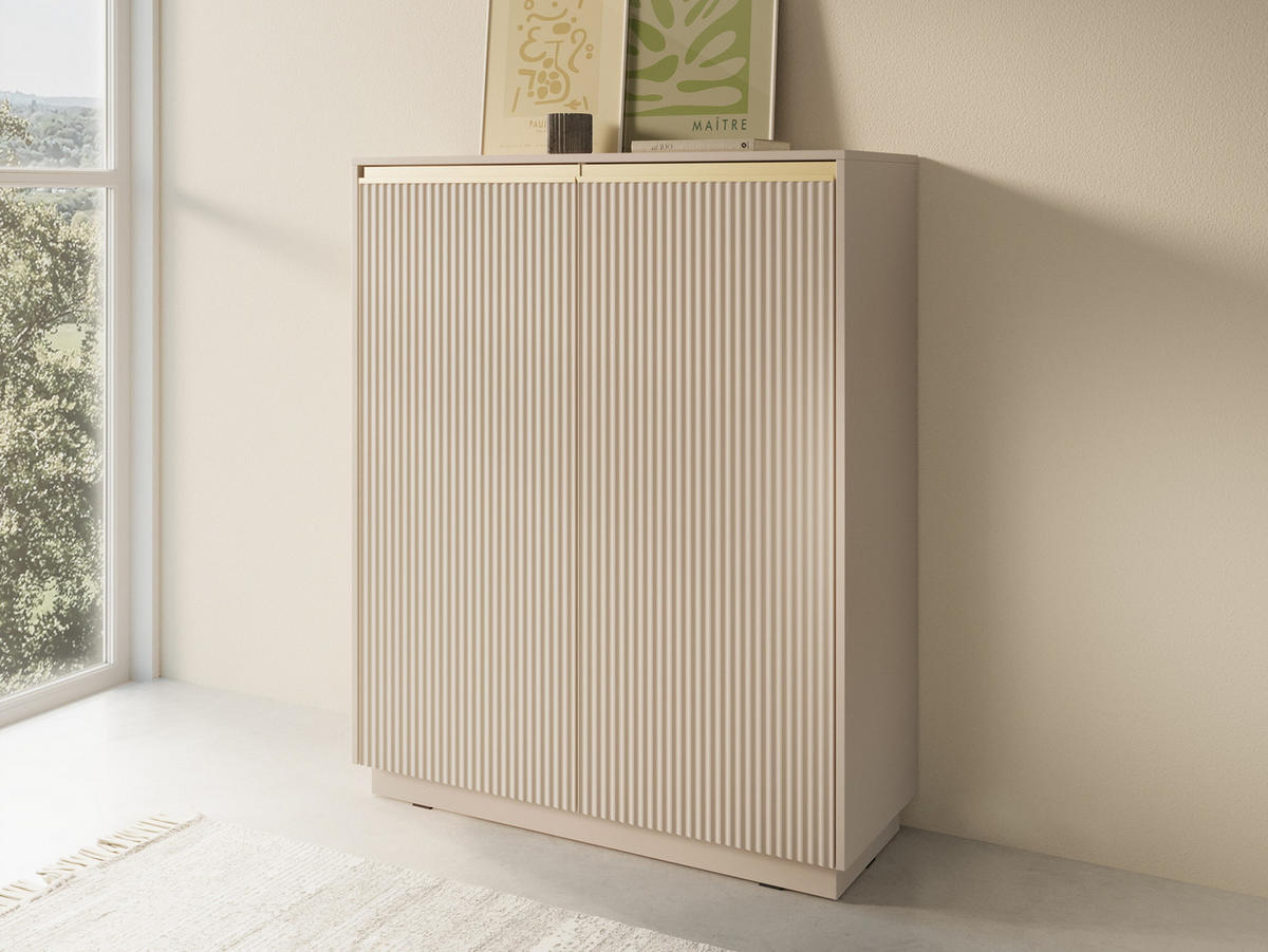 KOMMODE 104 cm Baron mit gerillten Fronten, 2 Türen, Beige - Beige, Holz (104/127/39cm) - Emporius