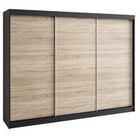 SCHWEBETÜRENSCHRANK 200 CM MERO Farbe: Schwarz / sonoma / sonoma / sonoma - Schwarz/Braun, Holzwerkstoff (200/215/59.5cm) - A&J MöbelLand