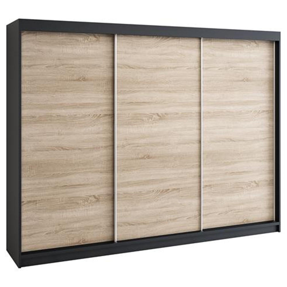 A&J MöbelLand SCHWEBETÜRENSCHRANK Schwarz, Braun, Braun, Braun 200cm × 60cm × 215cm