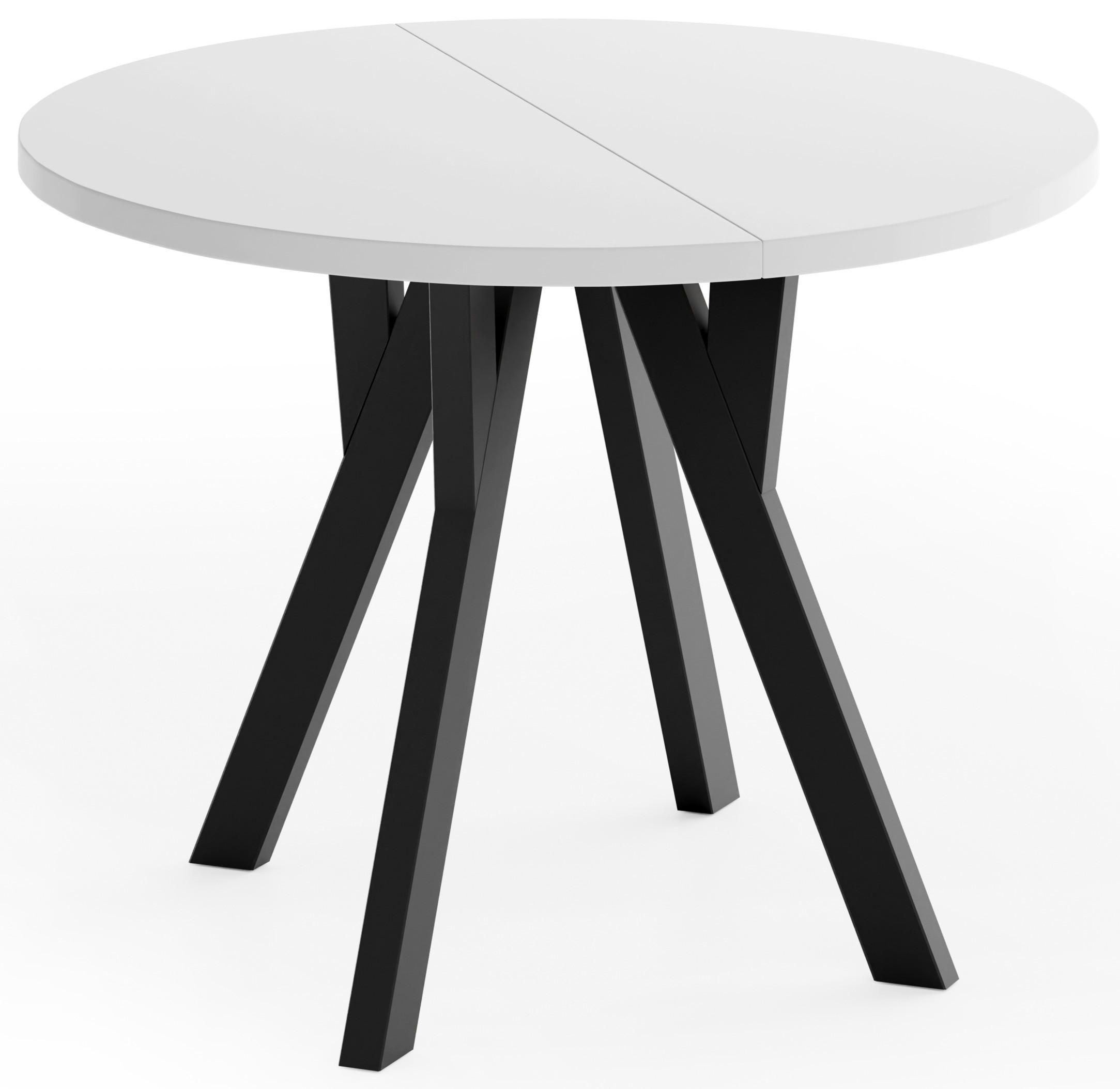 ESSTISCH Vero rund ausziehbar verlängerbar, Weiss 80-130/80/77 cm - Schwarz/Weiß, Holz/Holzwerkstoff (80/130/76.5cm) - WFL GROUP