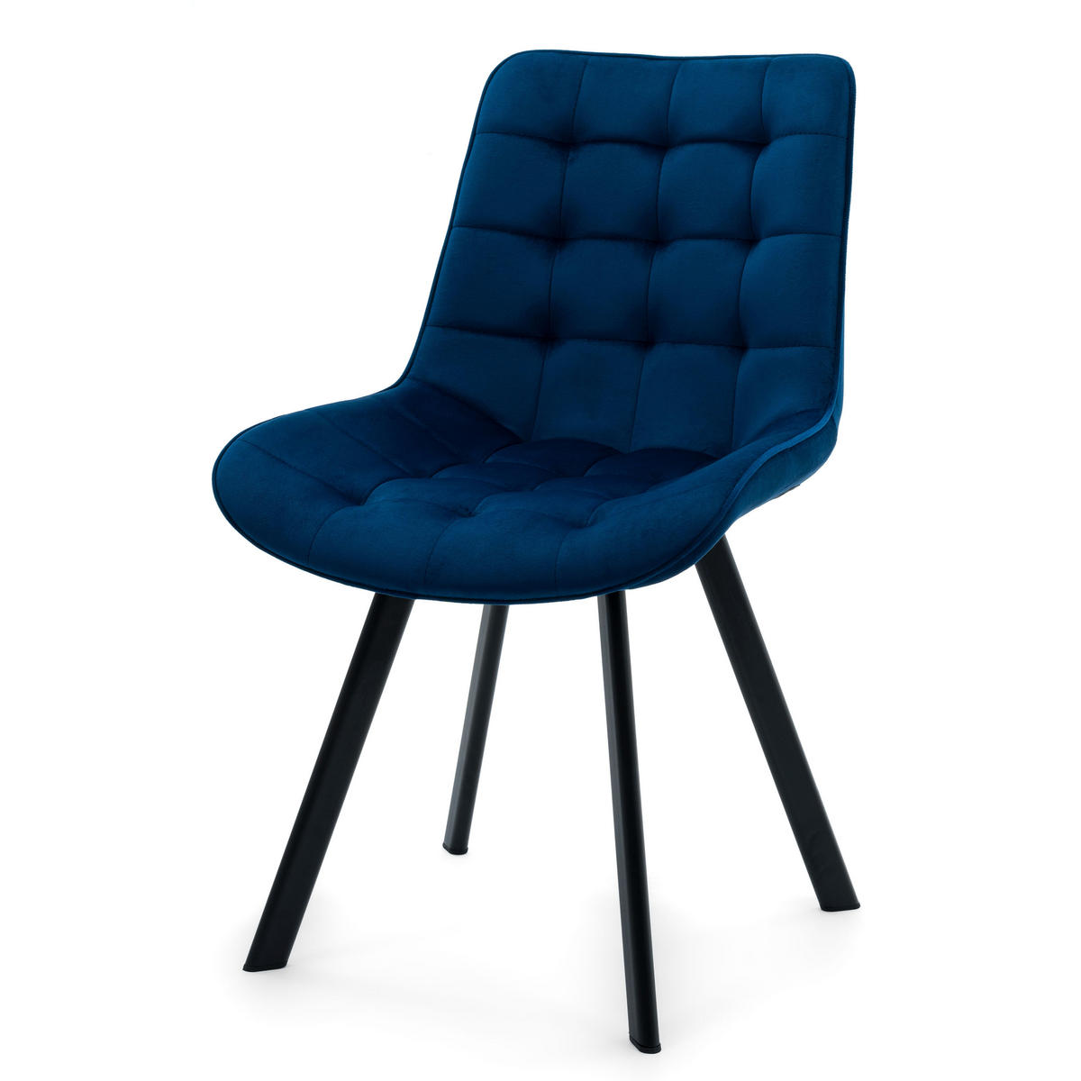 STUHL TORI gepolsterter mit Steppung - dunkelblau - Samt Velour - Blau/Schwarz, Textil/Metall (53/86/60cm) - NEW HOME