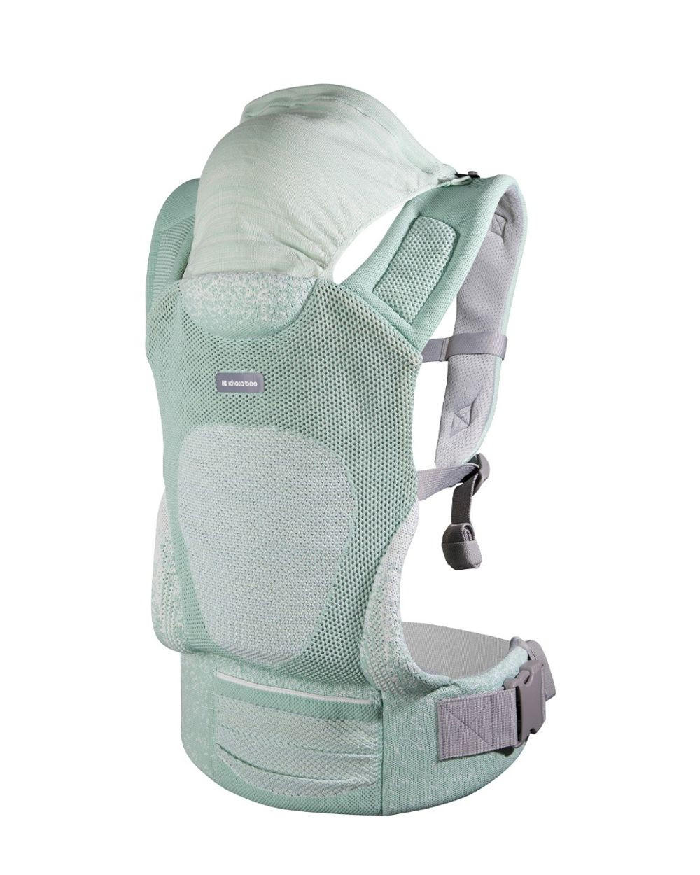 BABYTRAGE Hoody Fly grün Hüftsitz, 3 Tragepositionen, Strickstoff, gepolsterte Gurte, 15 kg - Grün, Textil (25/15/65cm) - Kikka boo