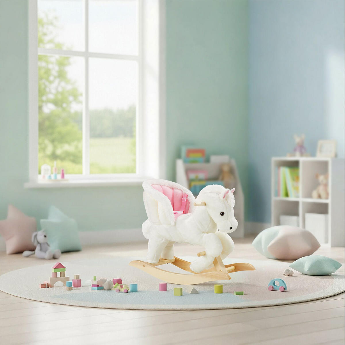 SCHAUKELPFERD ,massive Holzkufen, ab 18 Monaten geeignet,rosa/weiß - Pink/Weiß, Textil (30/56/69.5cm) - tectake