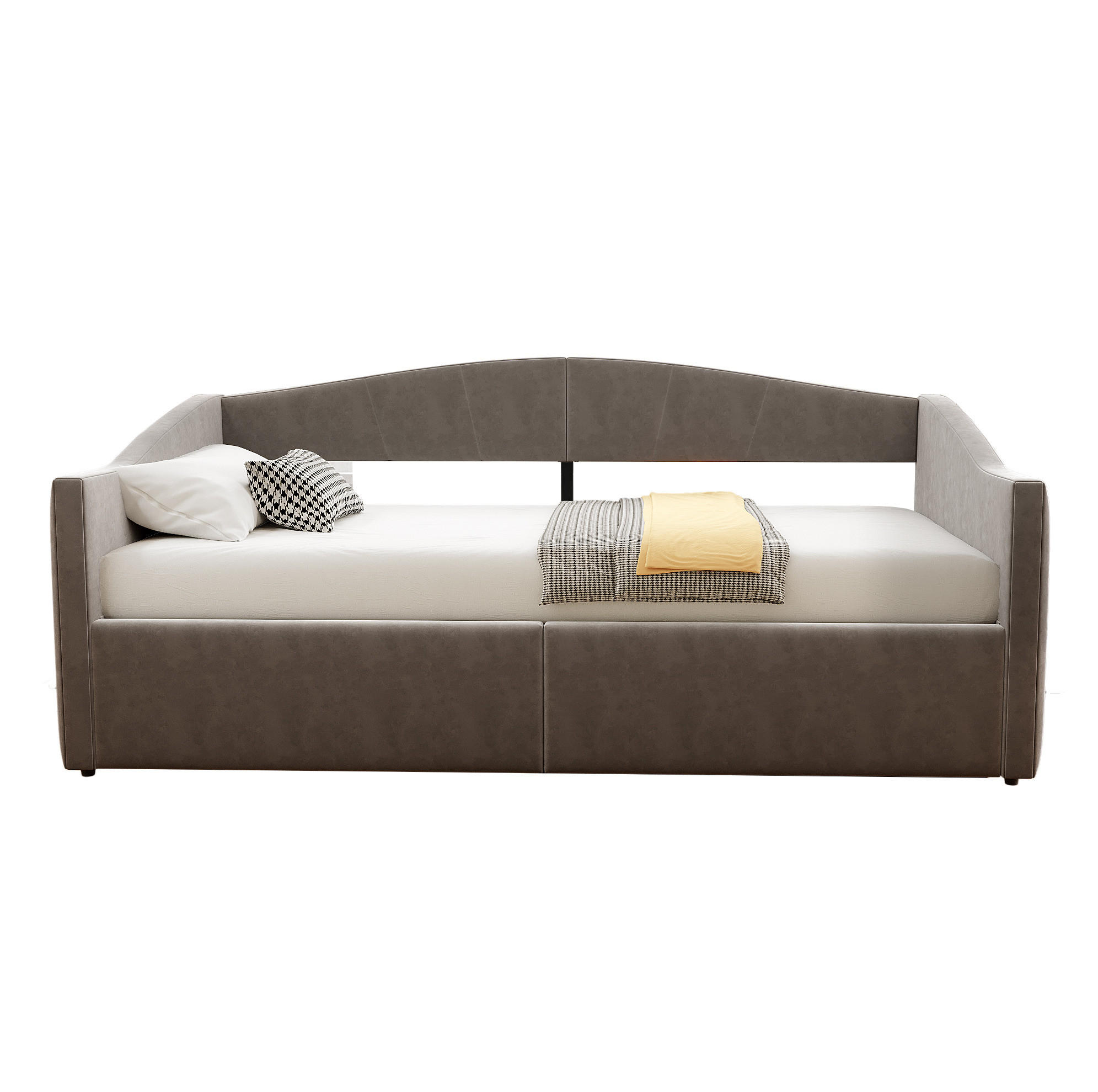 POLSTERBETT aus Samtstoff 90x200 cm Grau mit hydraulischem Stauraum, Lattenrost und Armlehnen - Grau, Textil (90/200cm) - Modfu