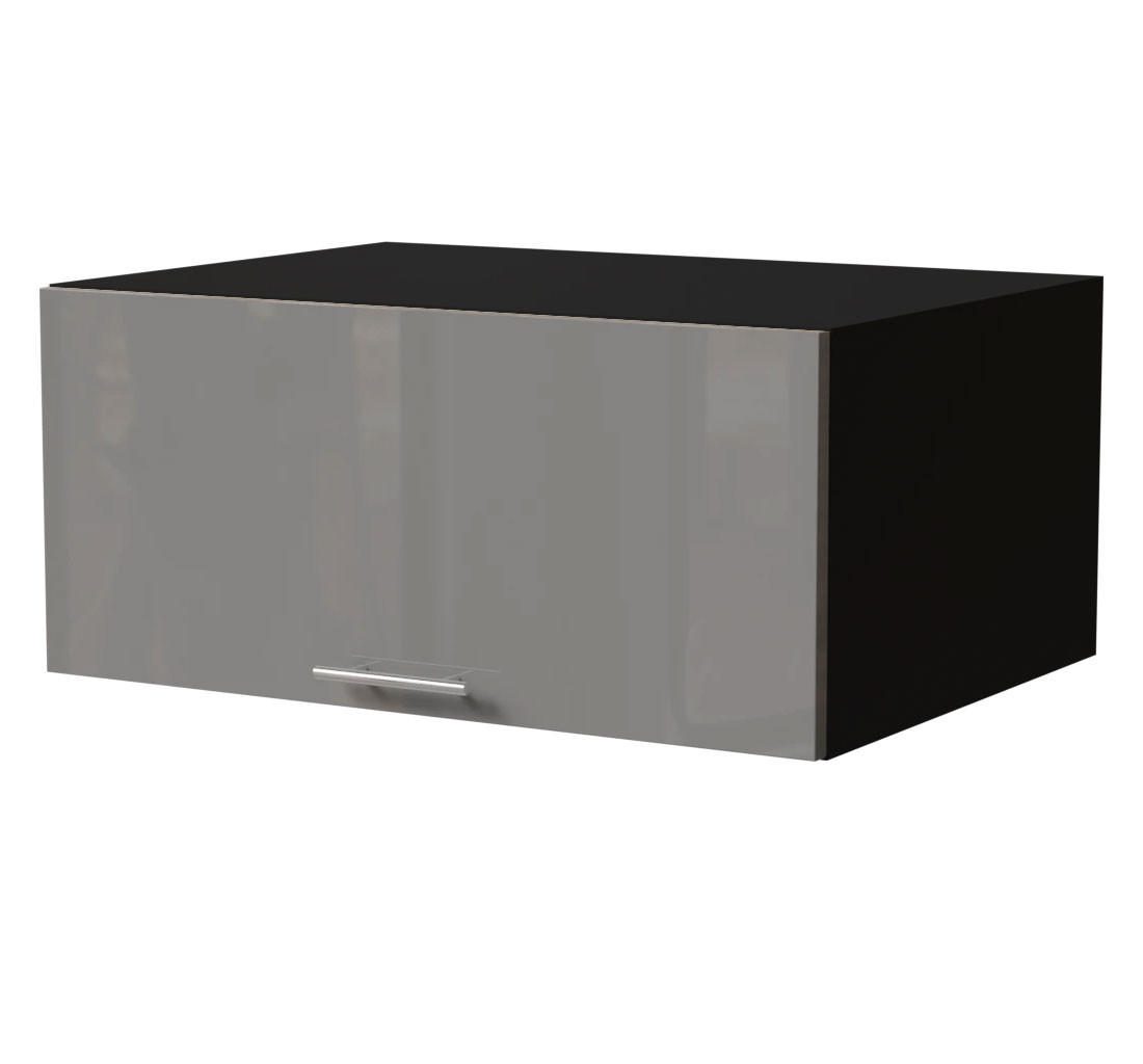 AUFSATZSCHRANK Essen W6B/80 Grau Hochglanz / Schwarz Matt 80 / 59 / 36cm - Schwarz/Grau, Holz/Holzwerkstoff (80/36/59cm) - Feldmann-Wohnen