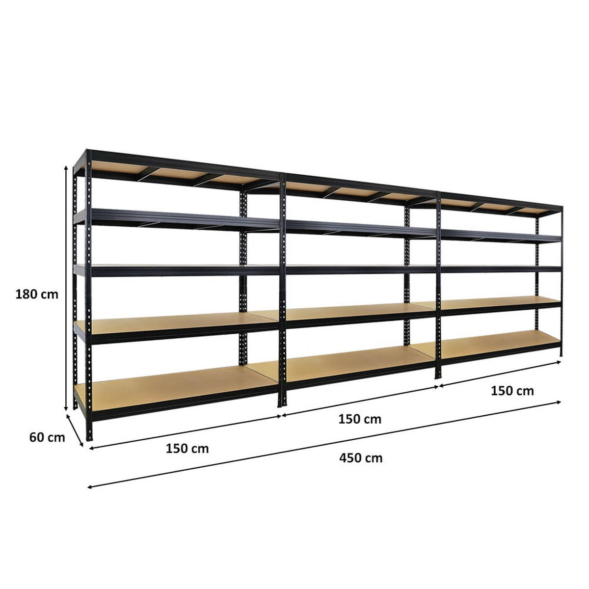 SCHWERLASTREGAL 3er-Set Rivet 180x150x60cm Fachlast 250kg Schwarz - Schwarz, Metall (450/180/60cm) - PROREGAL
