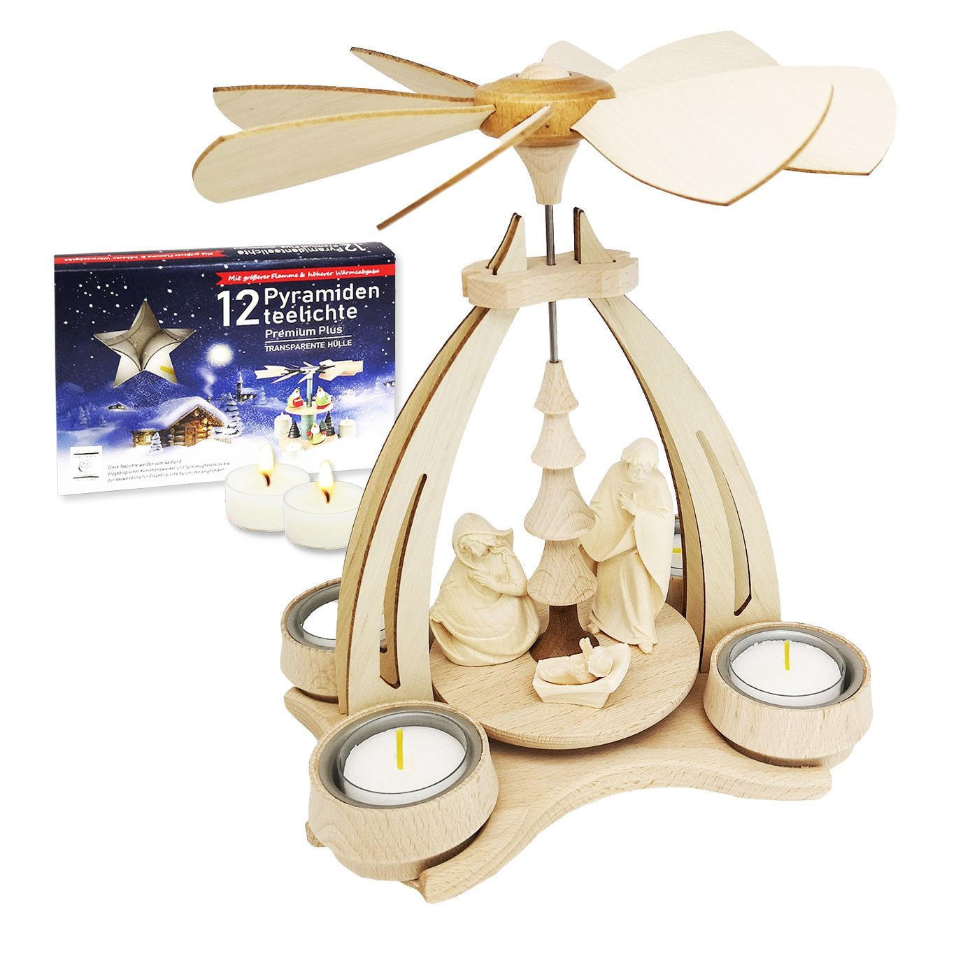 TISCH-PYRAMIDE Heilige Familie 14/18/24 cm - Multicolor, Holz (0.1/24/0.1cm) - Dekoteam24