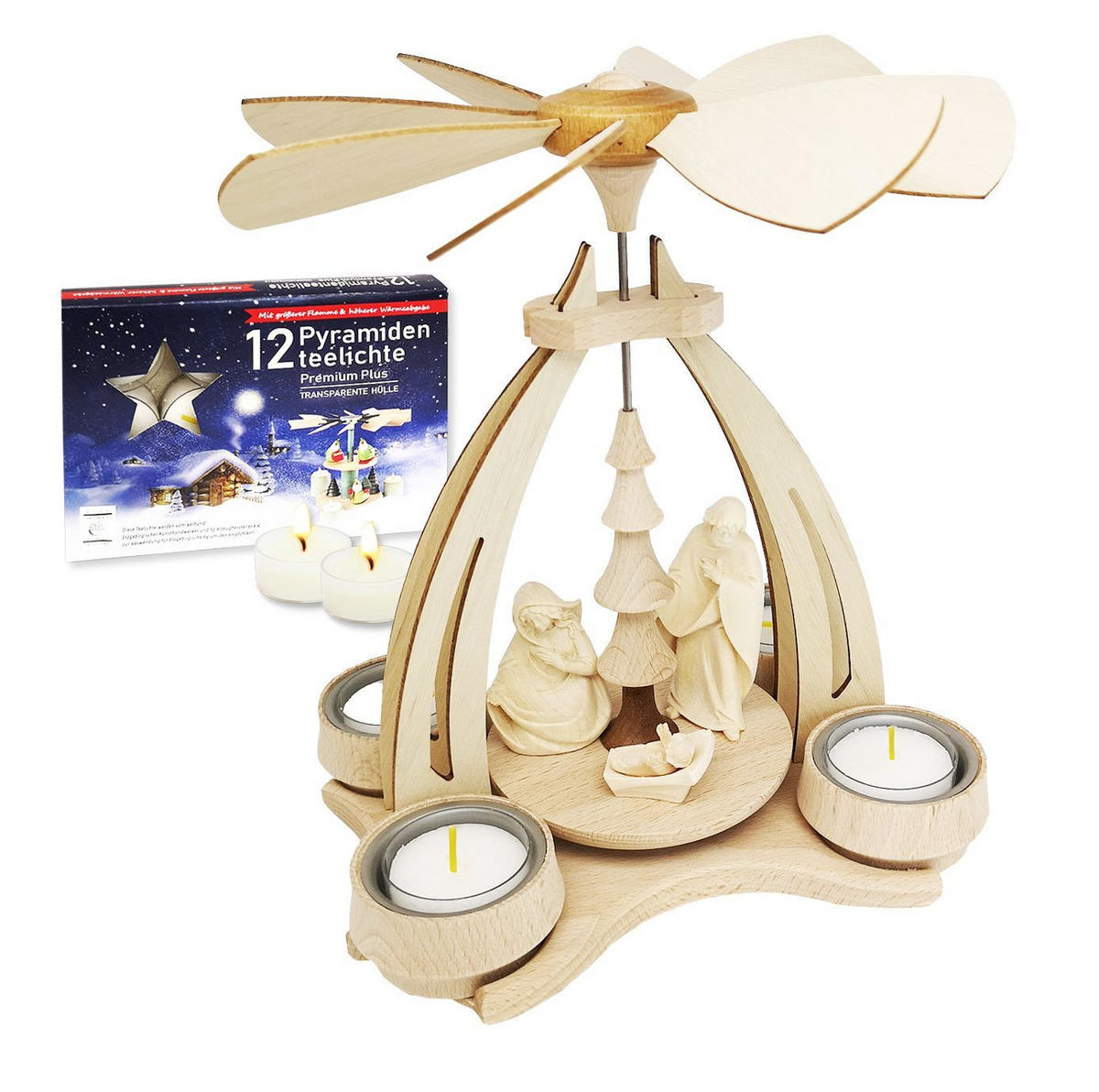 TISCH-PYRAMIDE Heilige Familie 14/18/24 cm - Multicolor, Holz (0.1/24/0.1cm) - Dekoteam24