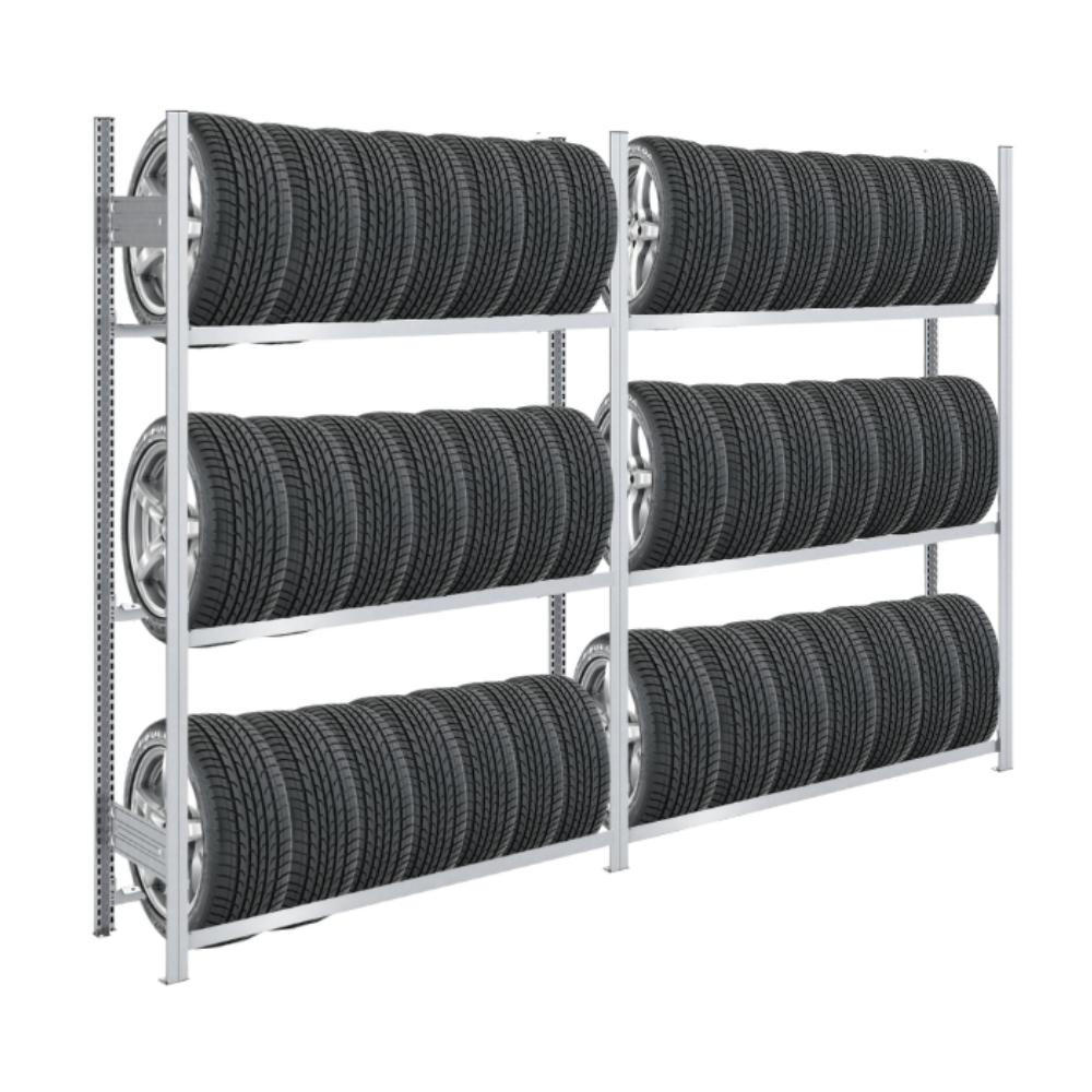 REIFENREGAL TIRE PRO 2er-Set für insgesamt 36 Reifen 3 Ebenen 150kg Fachlast pro Ebene Verzinkt - Silberfarben, Metall (300/200/43cm) - PROREGAL