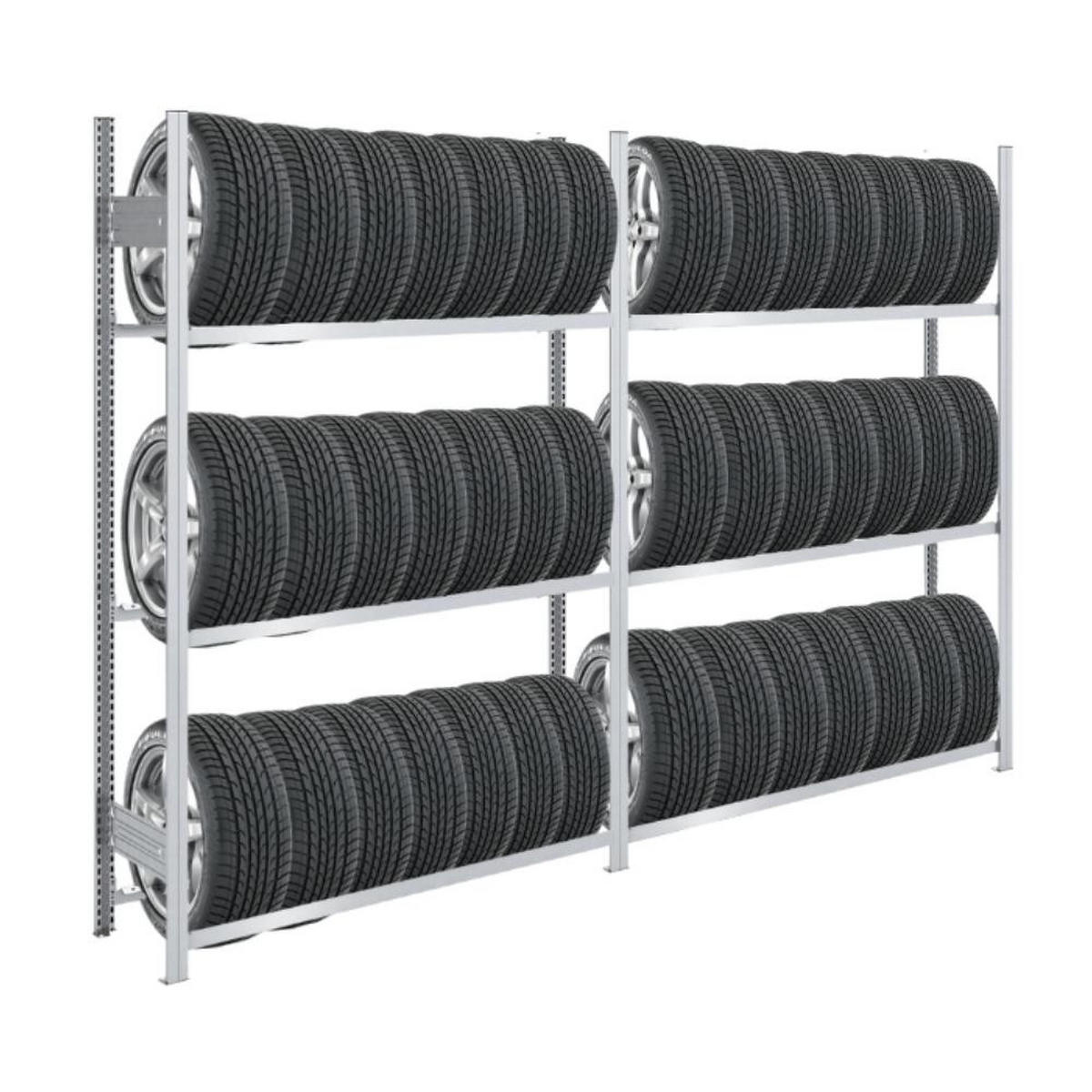 REIFENREGAL TIRE PRO 2er-Set für insgesamt 36 Reifen 3 Ebenen 150kg Fachlast pro Ebene Verzinkt - Silberfarben, Metall (300/200/43cm) - PROREGAL