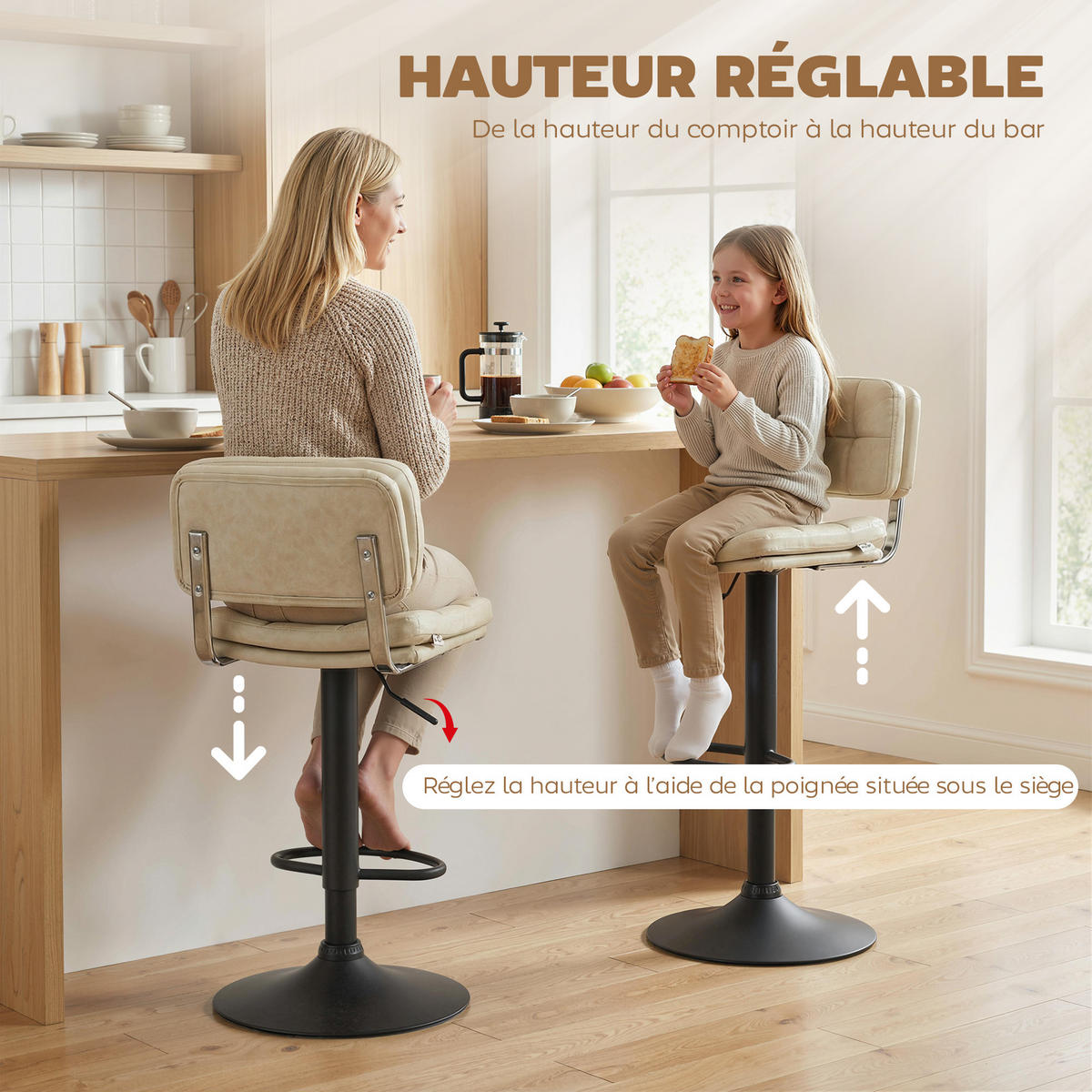 BARHOCKER 2er-Set DE-14805 vintage gepolstert Crème - Creme, Metall (41.5/107/45cm) - ComfortXL