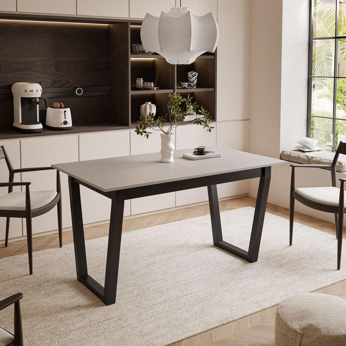 ESSTISCH ARTON II ausziehbarer Tisch 140-195 cm für 6-8 Personen - Beige/Schwarz, Holzwerkstoff/Metall (140/80/77cm) - Lookway