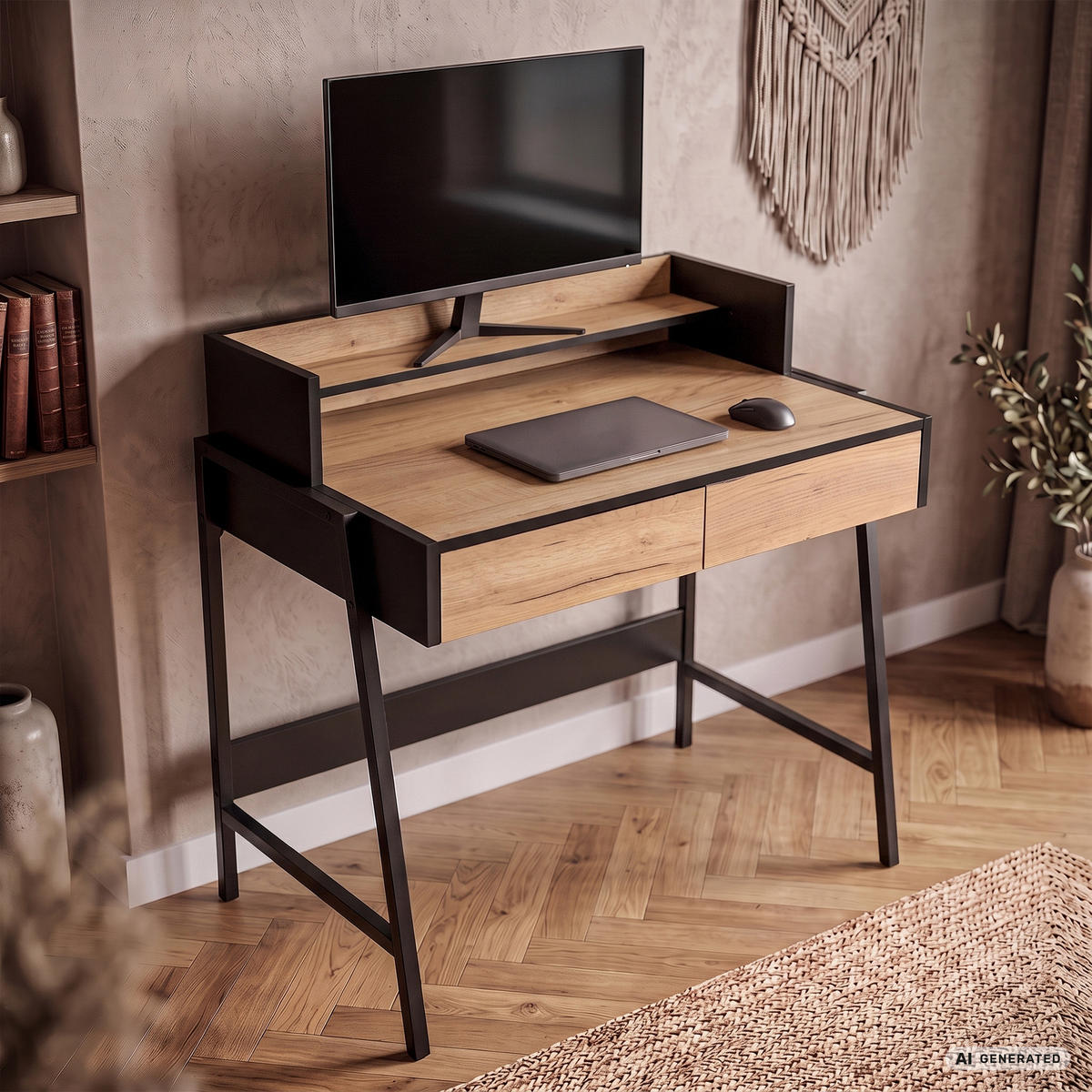 SCHREIBTISCH FLUX 78 cm Craft Eiche - Eichefarben/Schwarz, Holzwerkstoff (78/48/95cm) - Akord