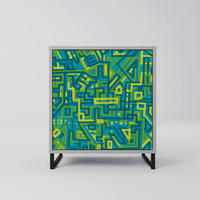 SIDEBOARD NOSTALGIC MEMORIES, Grau, 57,5x42x67,5 cm, Schwarze Metall-Rahmenfüße - Multicolor/Schwarz, Holzwerkstoff/Metall (57.5/67.5/42cm) - SpaceRebels