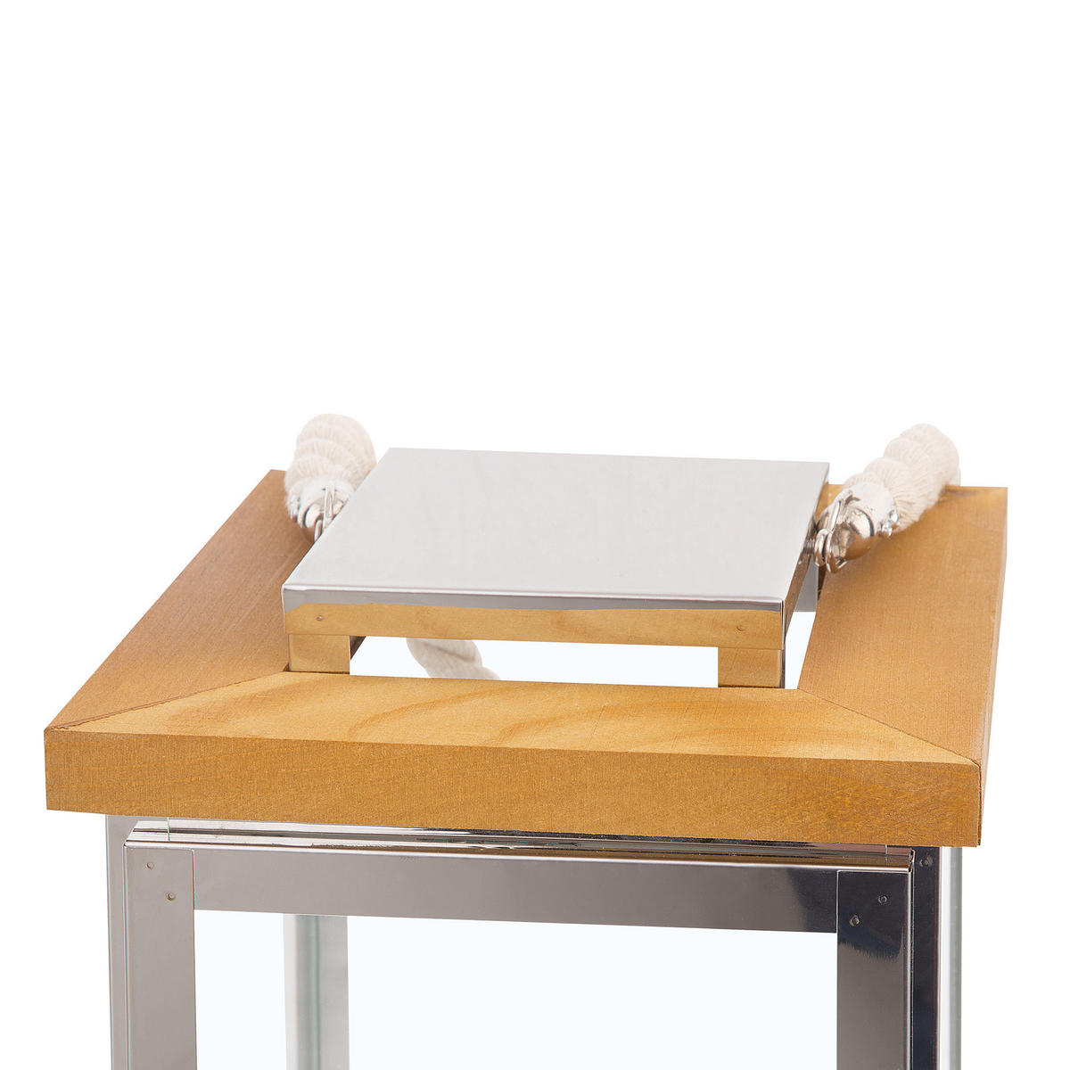 LATERNE Silber Borneo - Silberfarben/Braun, Holz (19/41/19cm) - Beliani