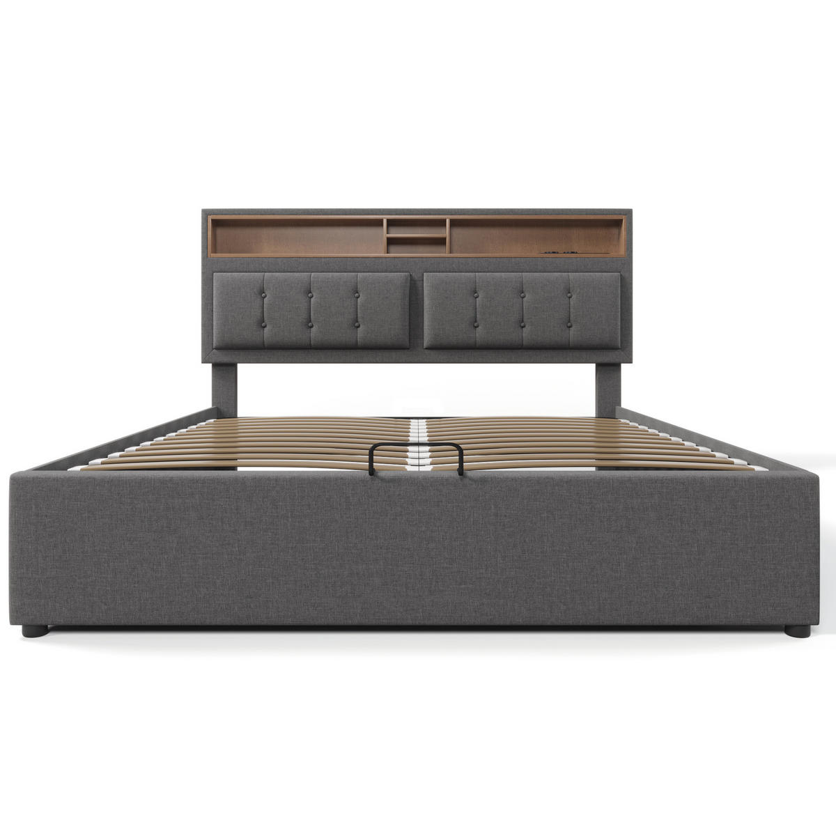 ČALOUNĚNÁ postel 160/200 cm šedá, s USB-C a úložným prostorem - šedá, textil (160/200cm) - BEAOK