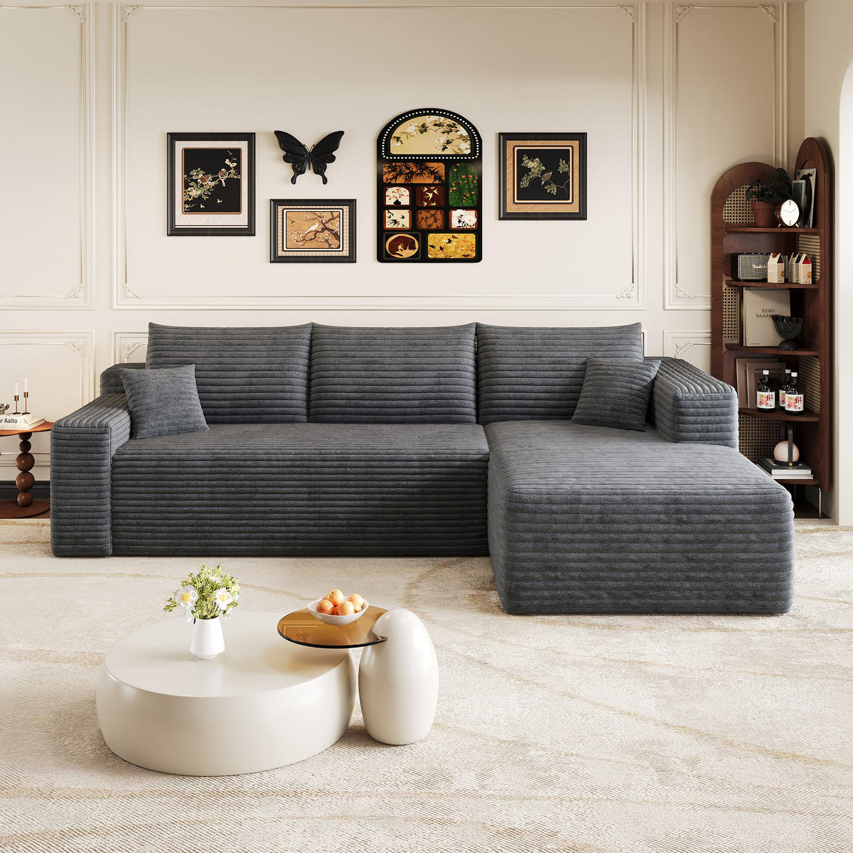 ECKSOFA 241/151/58 cm dunkelgrau aus Stoff mit Chaiselongue und ohne Montage - Dunkelgrau, Textil (151/241cm) - OKWISH