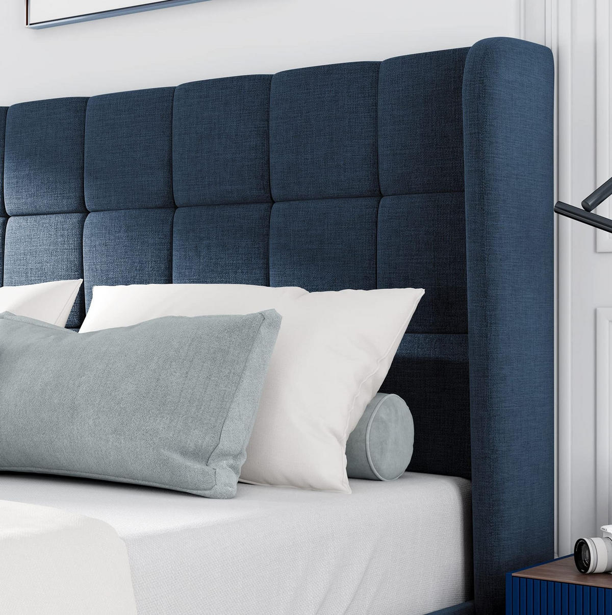 POLSTERBETT 140/200 cm Blau aus Leinen mit Lattenrost - Blau, Textil (140/200cm) - OKMYHOME