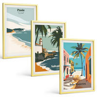 BILDER SET 3er Set - 40x60 cm Goldrahmen - Tropische Strände und Palmen - Goldfarben, Kunststoff (40/60cm) - TULUP