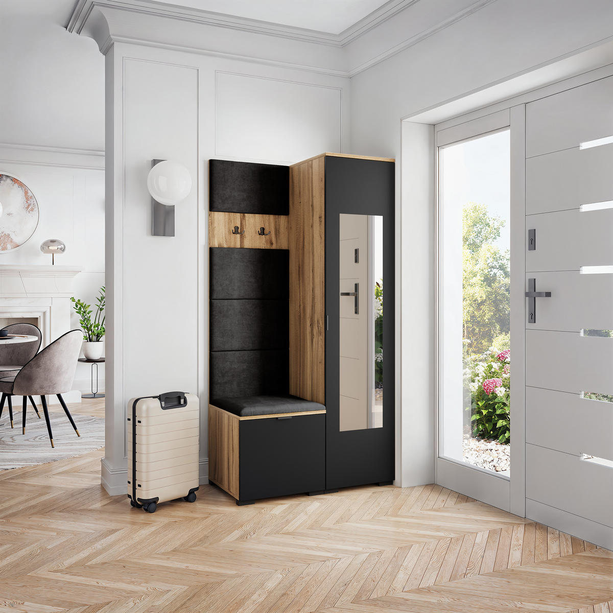 GARDEROBENSCHRANK VIRA 95/181/51 cm Modern Eiche Wotan - Eiche Wotan/Schwarz, Holzwerkstoff (95/181/51cm) - MASSENO