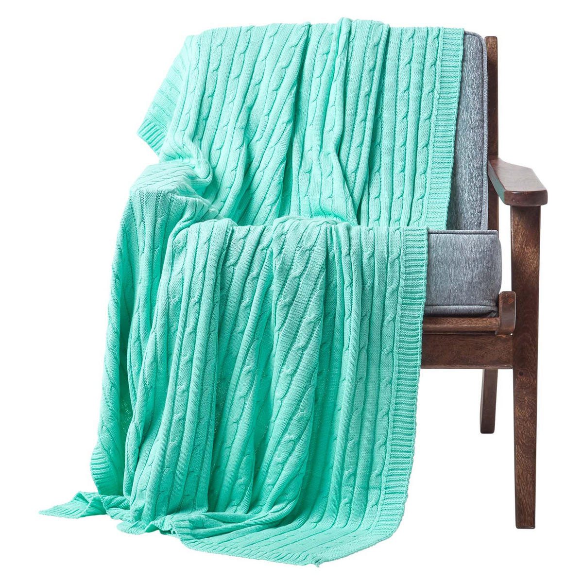 STRICKDECKE 150/200 cm, Baumwolle mit Rautenmuster - Grün, Textil (150/200cm) - Homescapes