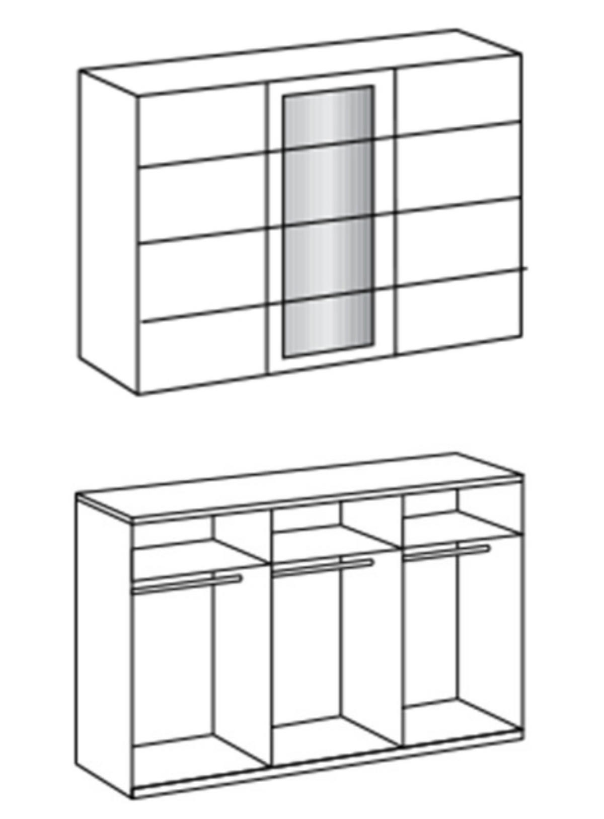 SCHWEBETÜRENSCHRANK 3-türig B270/H208/T65 cm in Eichen-Dekor mit Absetzungen in grauer Stahl-Optik / 22002 - Eichefarben/Alufarben, Holzwerkstoff/Metall (270/208/65cm) - luma-home