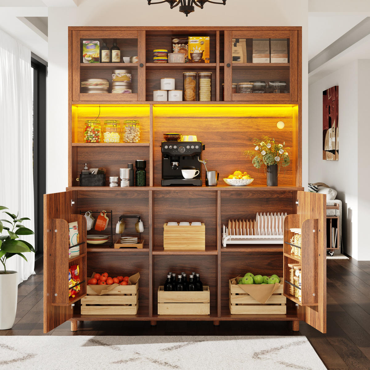 HOCHSCHRANK mit LED 140x40x185 cm MDF Glas Walnut Brown - Braun, Glas (40/185/140cm) - Meubliv