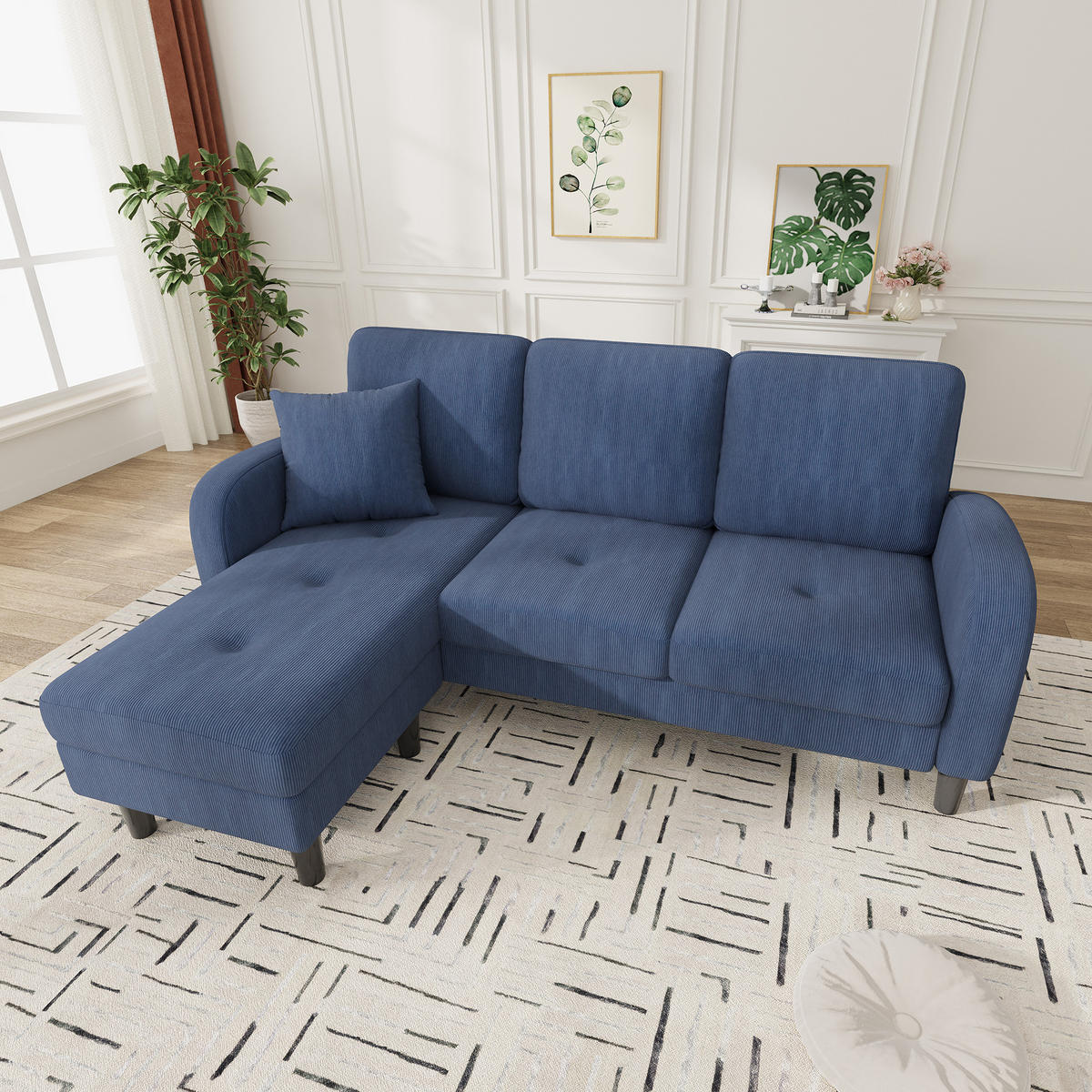 ECKSOFA L-Form Cord mit modularer Chaiselongue Blau 166/118/77 cm - Blau, Textil (166/118cm) - Redom