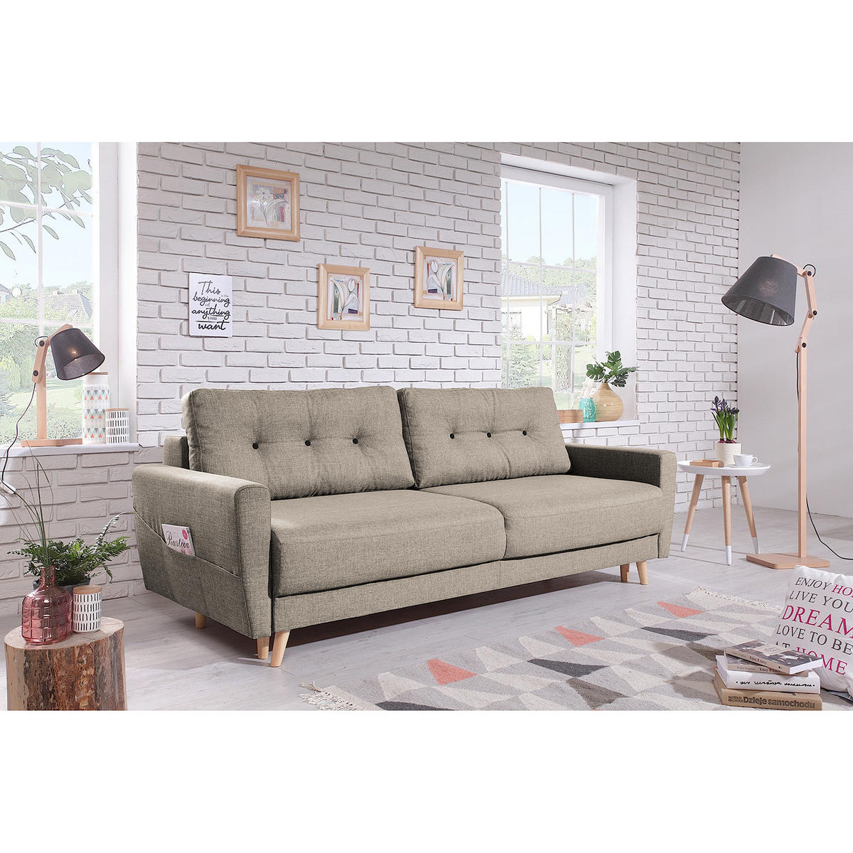 3-SITZER SOFA - Cappuccino, Textil (220/90/90cm) - home24