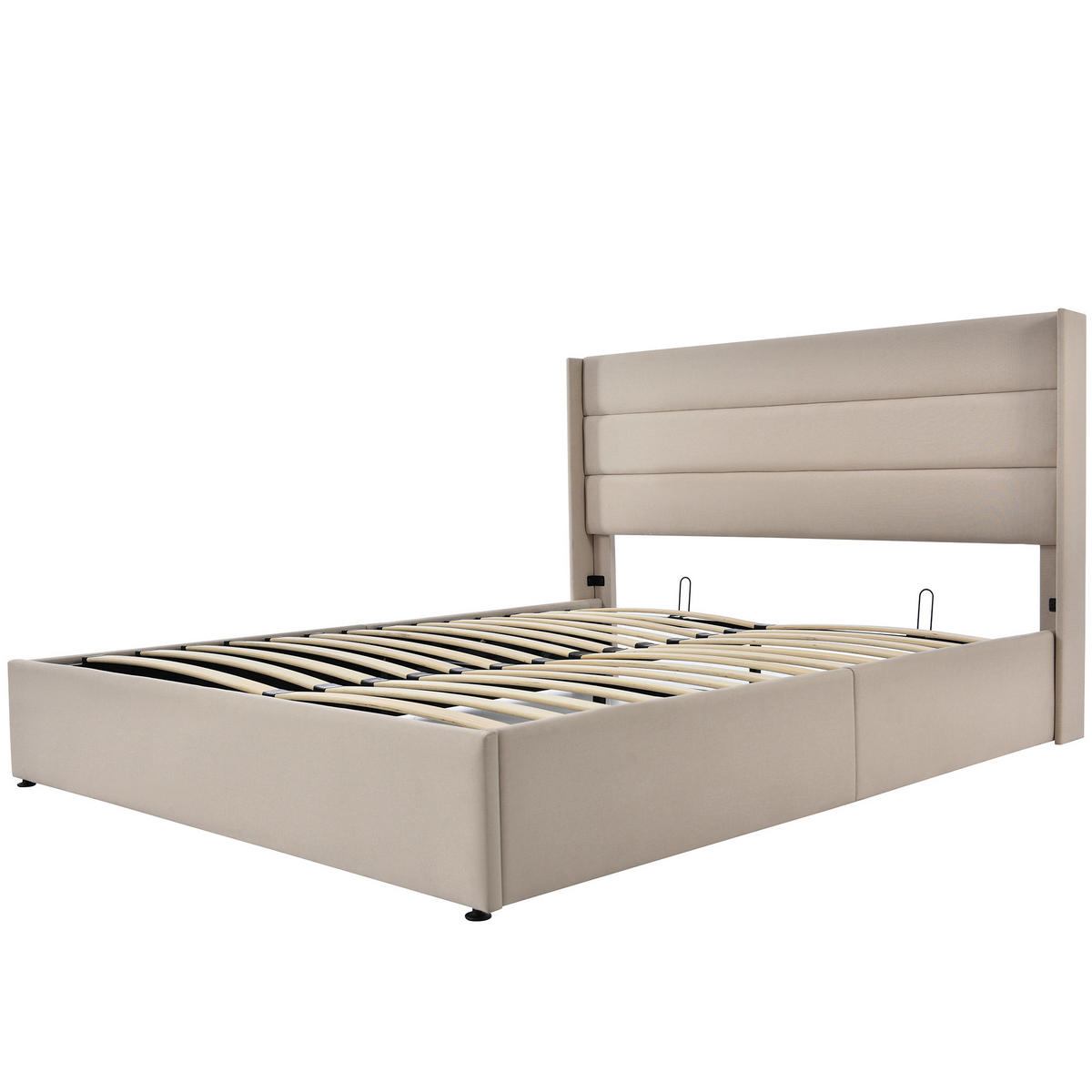 POLSTERBETT aus Leinen 140x200 cm Beige mit hydraulischem Bettkasten - Beige, Textil (140/200cm) - IVMEU