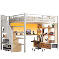 HOCHBETT 140/200 cm Weiß mit Schreibtisch, Regalen und LED - Weiß, Metall (140/200cm) - MIVRAY