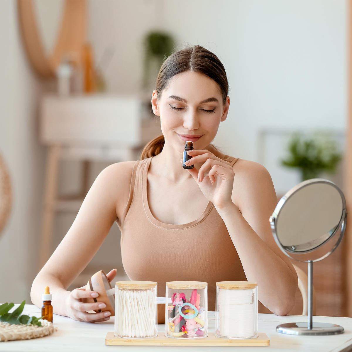 WATTESTÄBCHENBEHÄLTER - Multicolor, Holz/Kunststoff (27/10/9cm) - Relaxdays