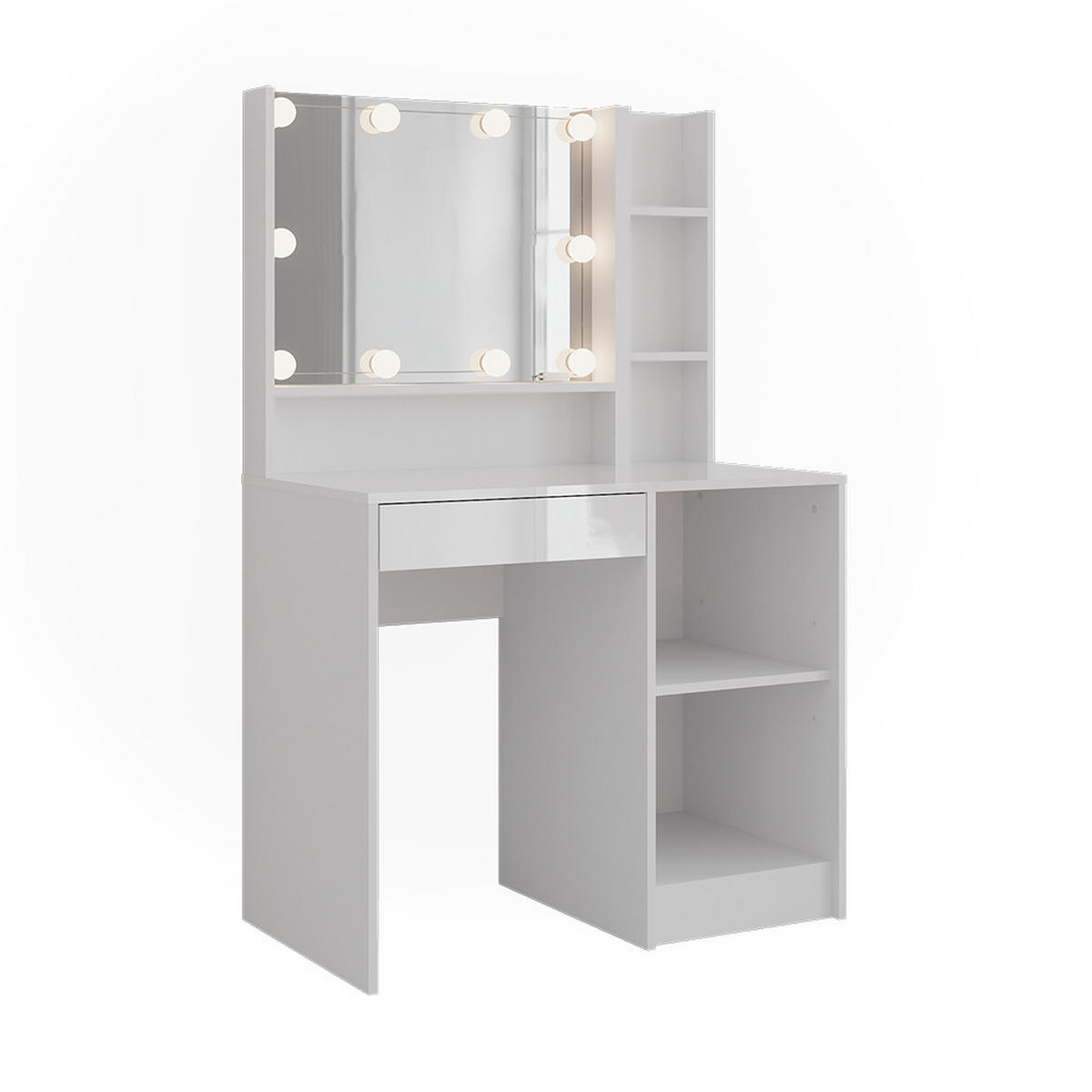 SCHMINKTISCH Sherry Weiß/Weiß Hochglanz 89.8 cm 4 Teile - Weiß Hochglanz, Holzwerkstoff (89.8/76/50.1cm) - Vicco
