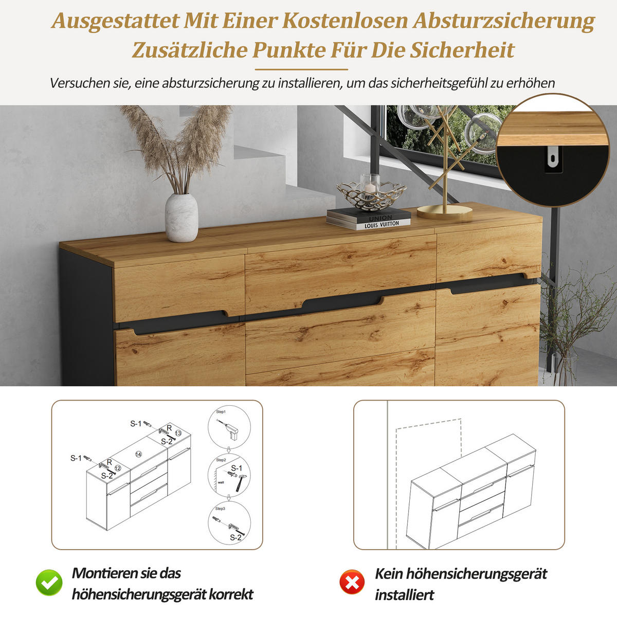 KOMODA, 160x80 cm in holzoptik čierna - dub sonoma, kompozitné drevo (160/80/40cm) - Urban Meuble