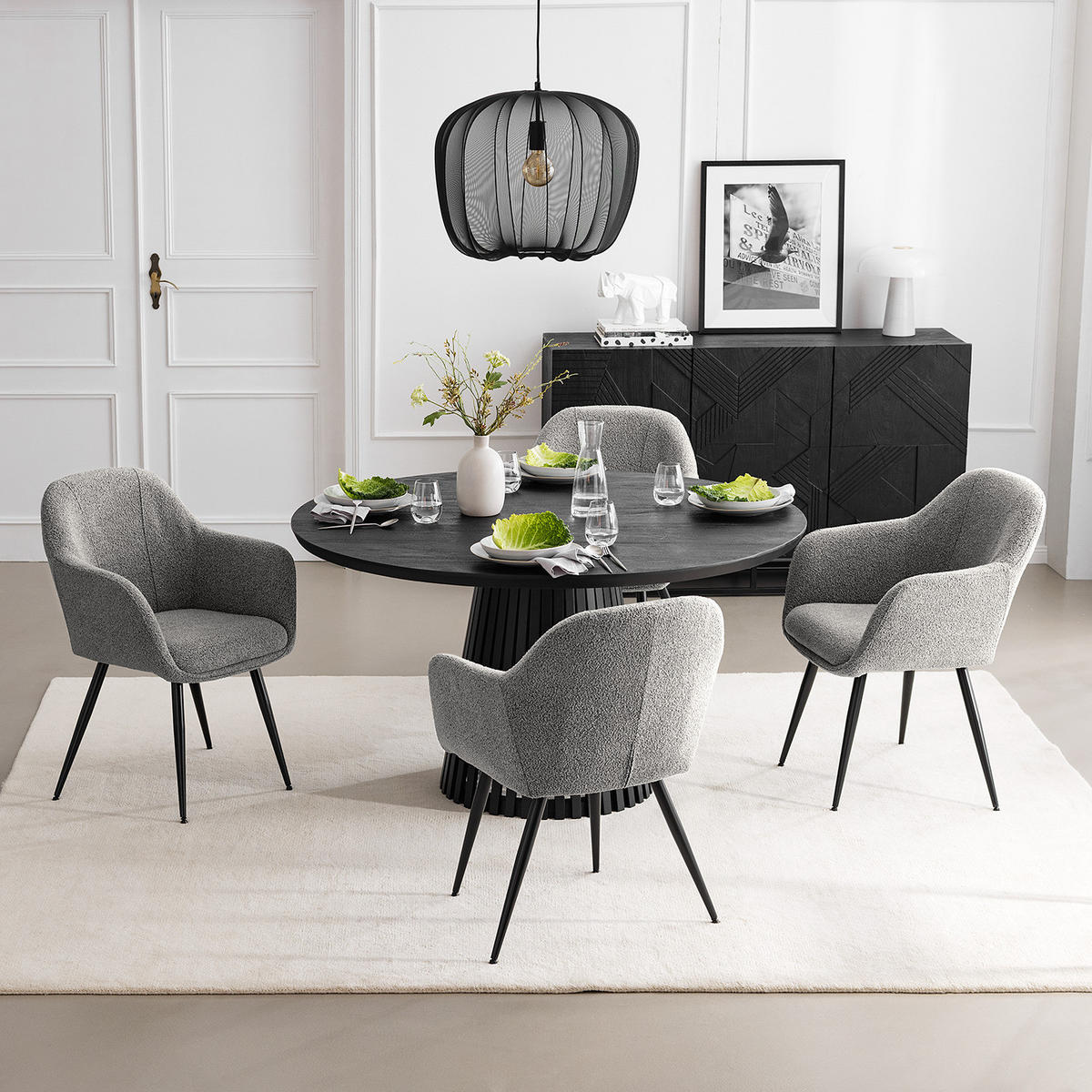 POLSTERSTUHL - 2er-Set - Bouclé / Edelstahl - Grau, Textil/Metall (56/84/47cm) - home24
