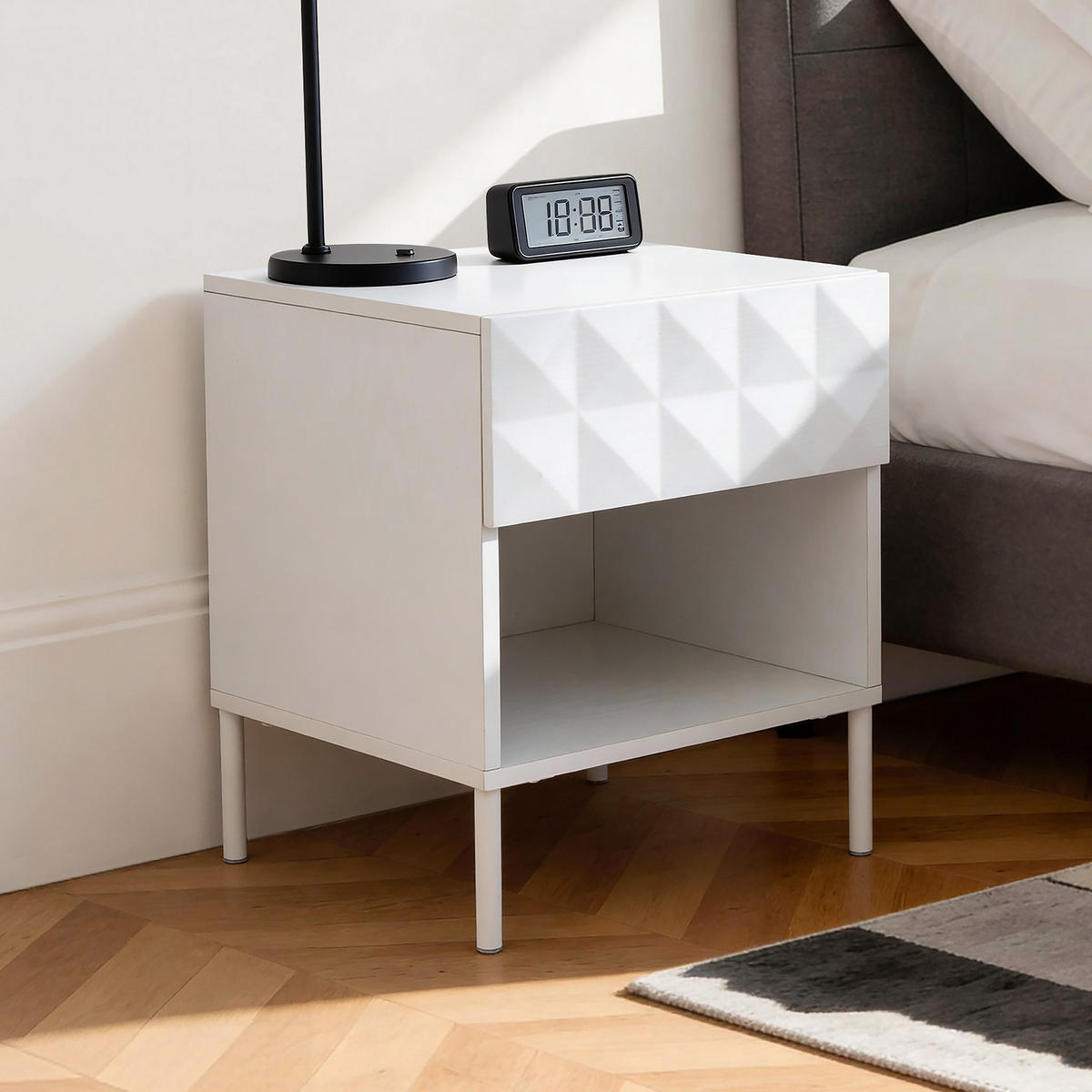 NACHTTISCH Weiß mit 1 Schublade und Ablagefach | B40 x T39 x H50 cm - Weiß, Holzwerkstoff (40/50/38.5cm) - Hometopia