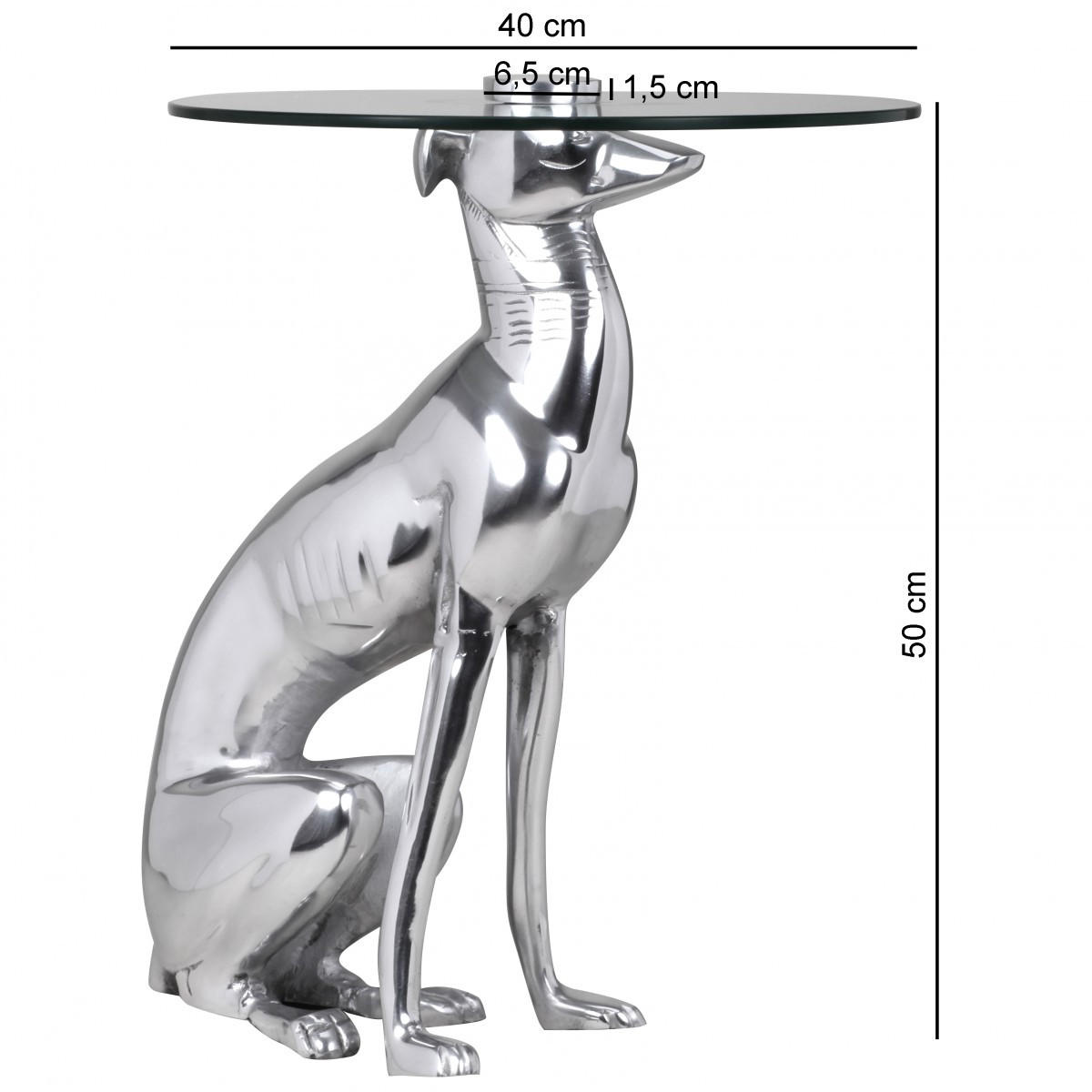 BEISTELLTISCH – Aluminium Glas Silber Skulptur Windhund 55x40 cm handgefertigt - Silberfarben, Glas/Metall (40/40/50cm) - KADIMA DESIGN