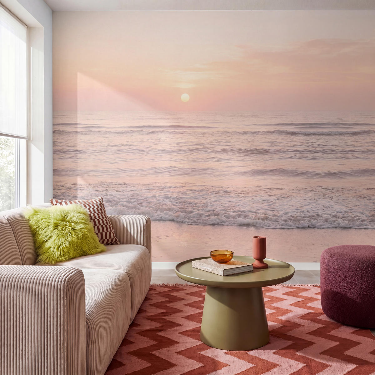 TAPETE - Sonne - Strand - Rosa - 280x220 cm - Hellrosa, Papier (280/220cm) - OnlyWow